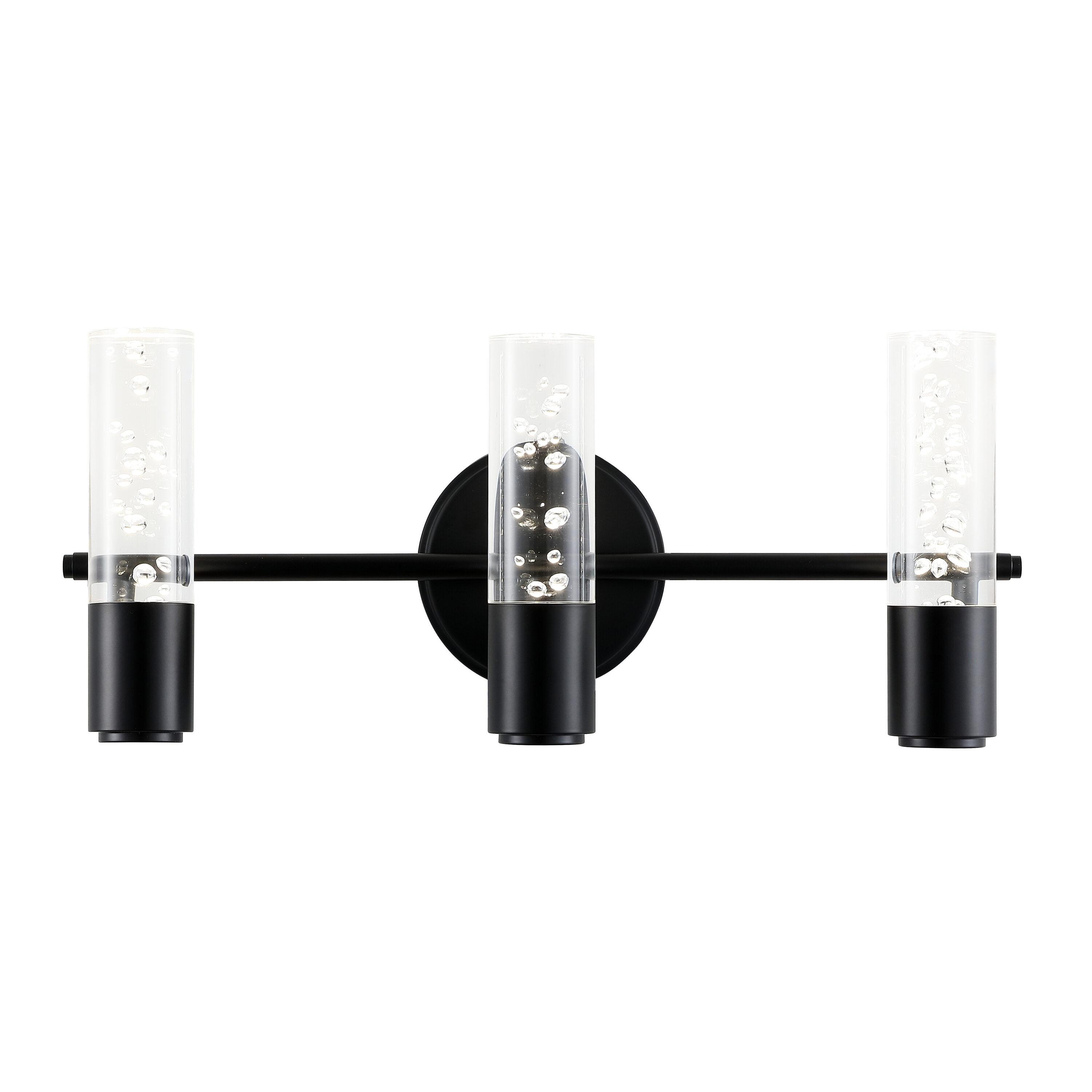 Bolha 18" 3-Light Minimalist Modern Bubble Acrylic/Iron Integrated LED Vanity Light, Black