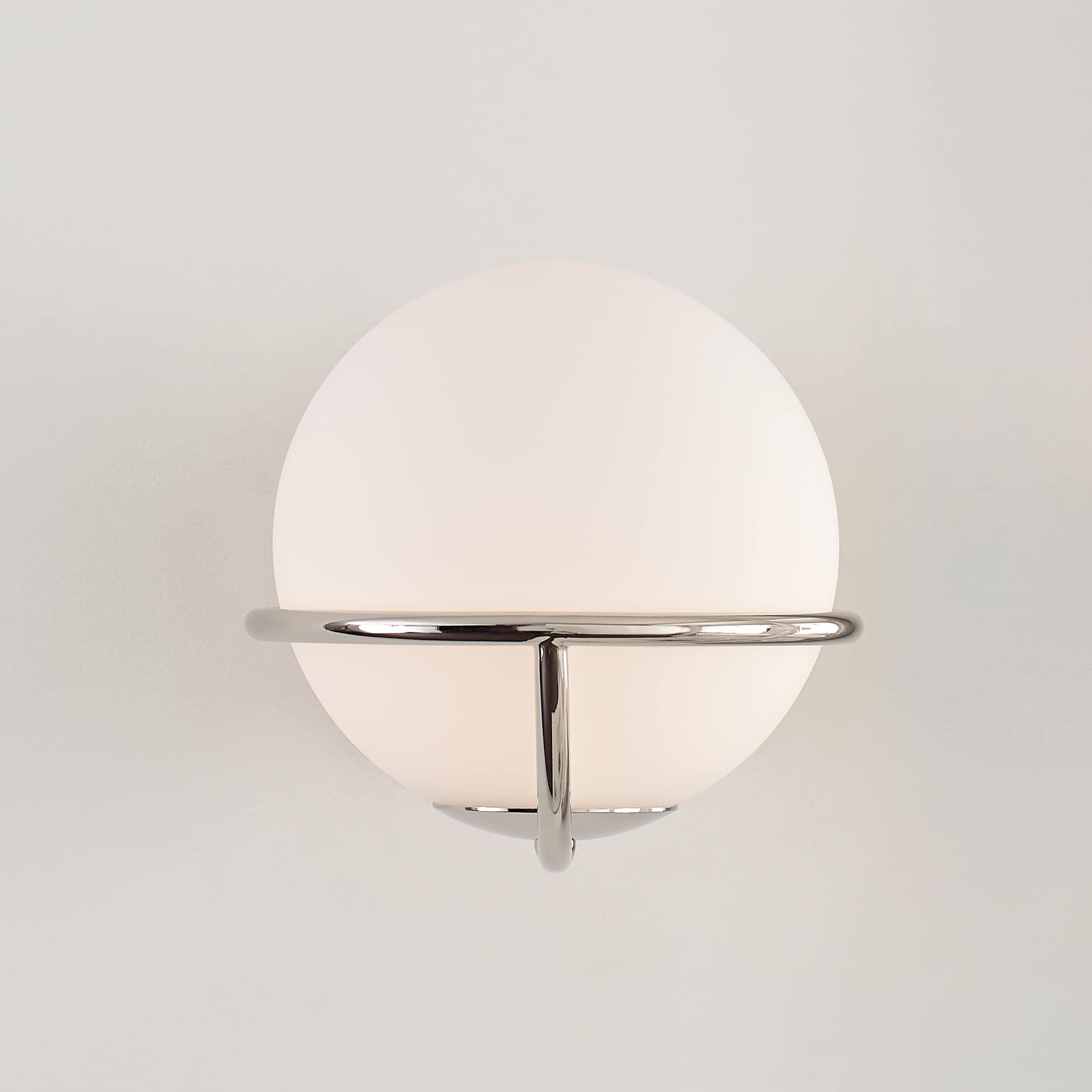 Ellen Crafted Polished Nickel 1-Light Wall Sconce with White Opal Glass