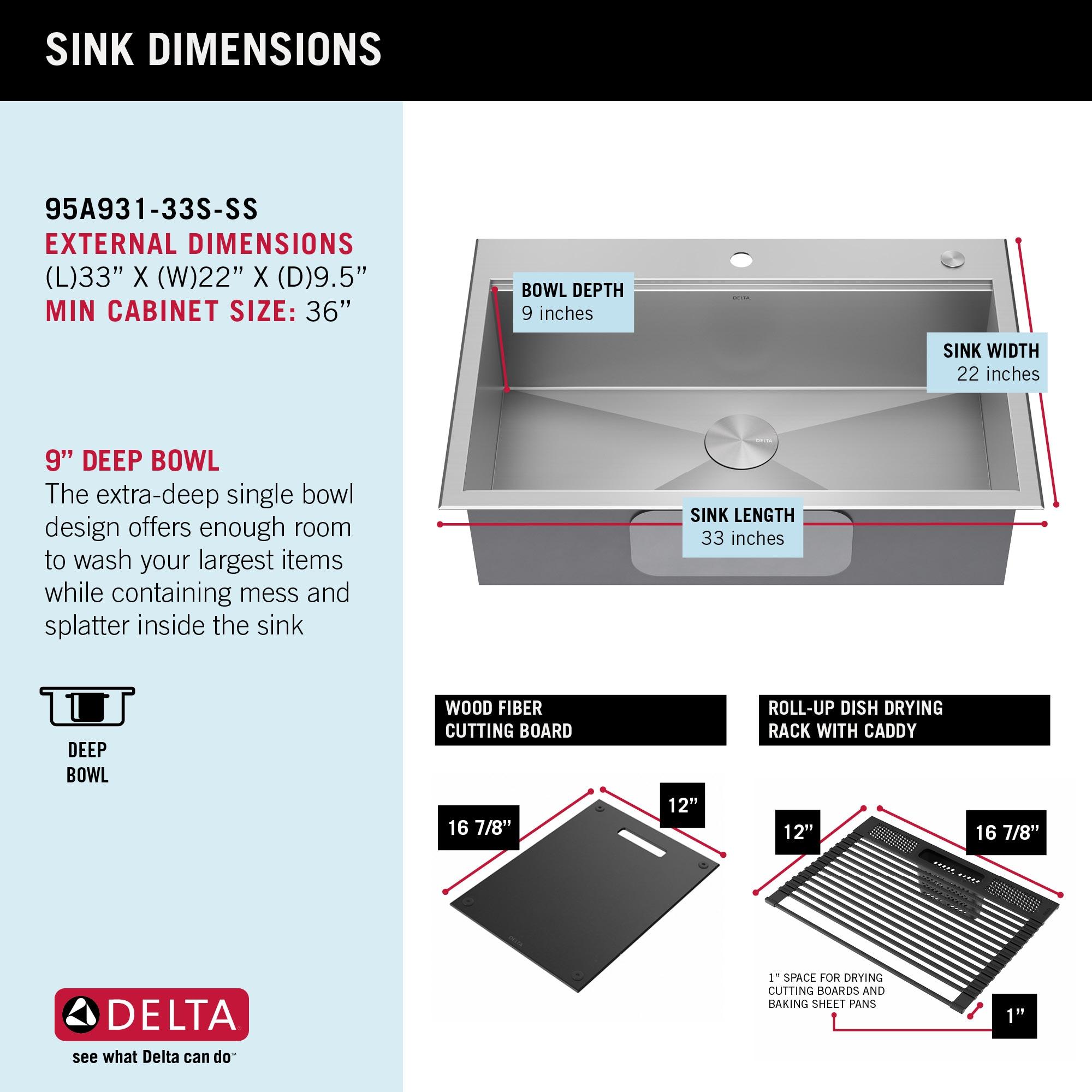 Delta Rivet™ 33" L Workstation Kitchen Sink Drop-In Top Mount 16 Gauge Stainless Steel Single Bowl