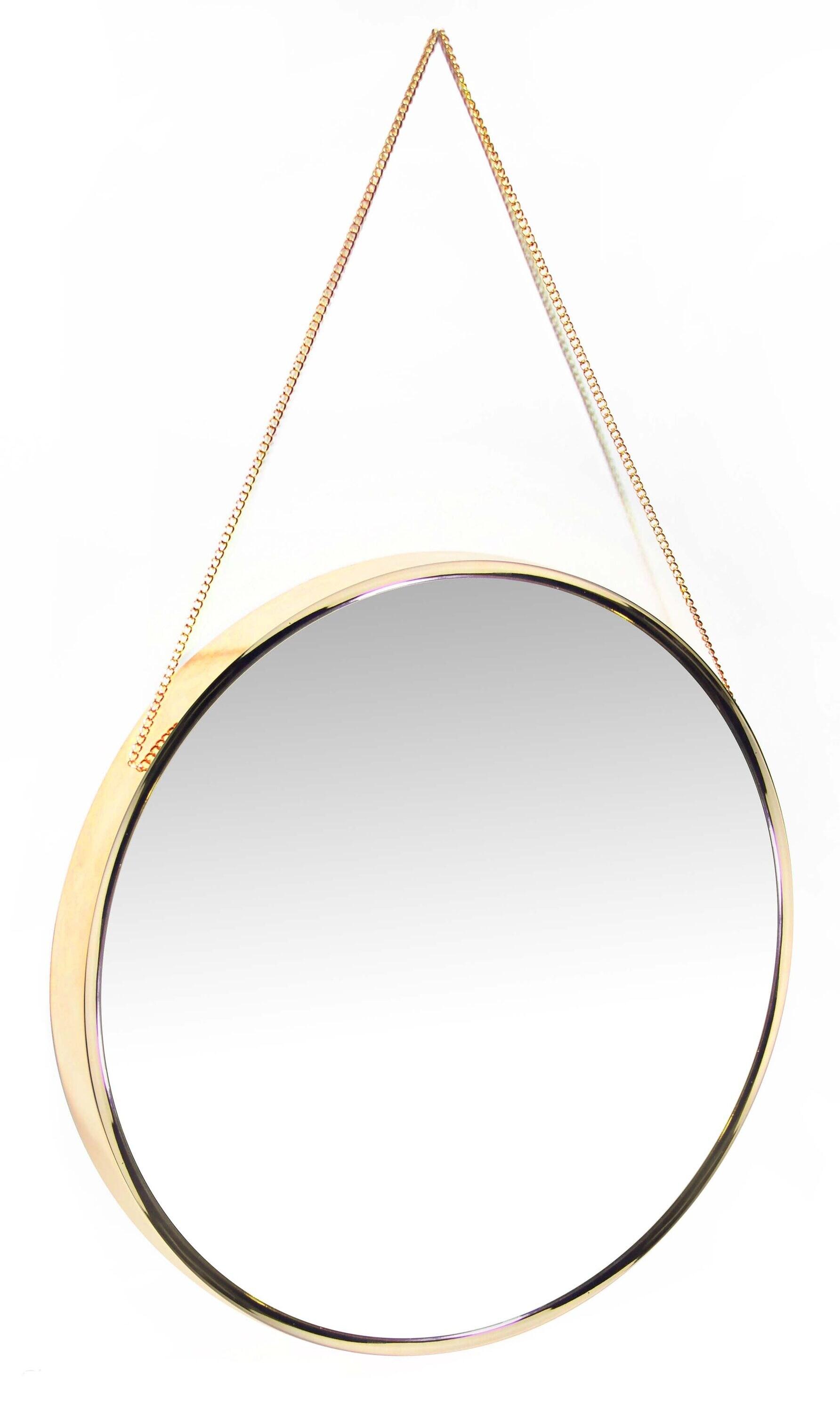 17.5" Franc Round Hanging Wall Mirror with Metal Chain Gold - Infinity Instruments: Modern Decor, No Assembly Required
