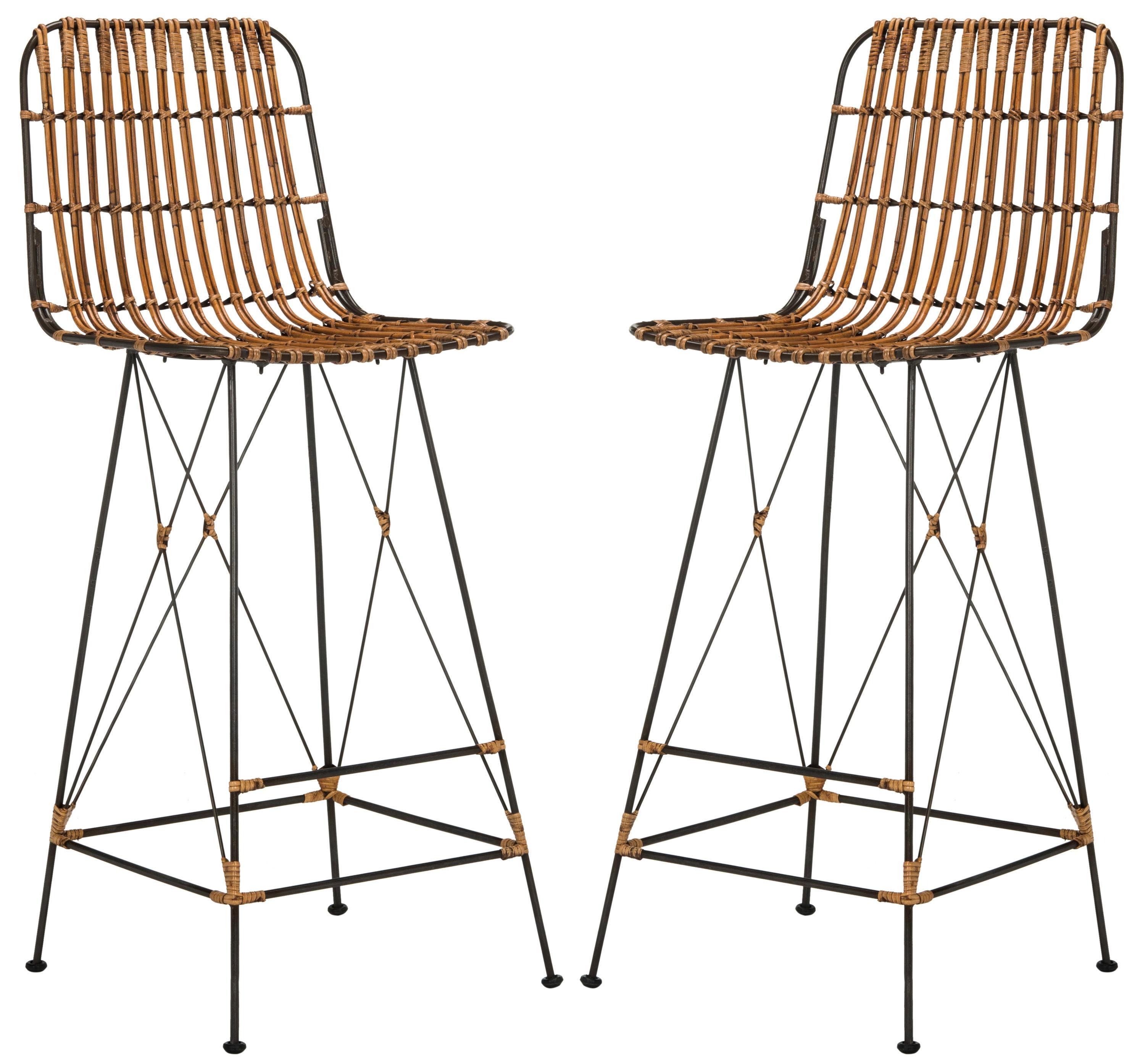 Minerva Wicker Bar Stool (Set of 2) - Natural/Black - Safavieh