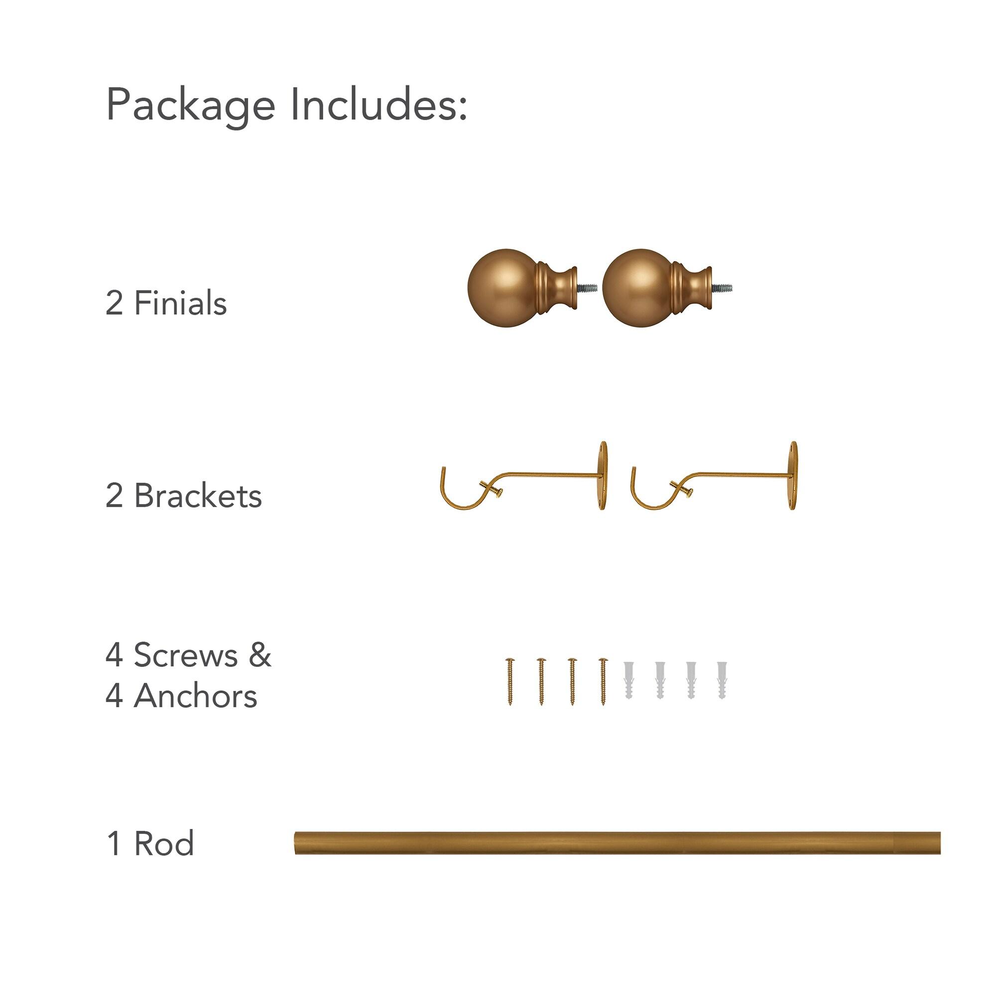 Cordelia 1" Window Drapery Single Curtain Rod with Globe Ball Finial - 28"-48" - Soft Gold - Elrene Home Fashions