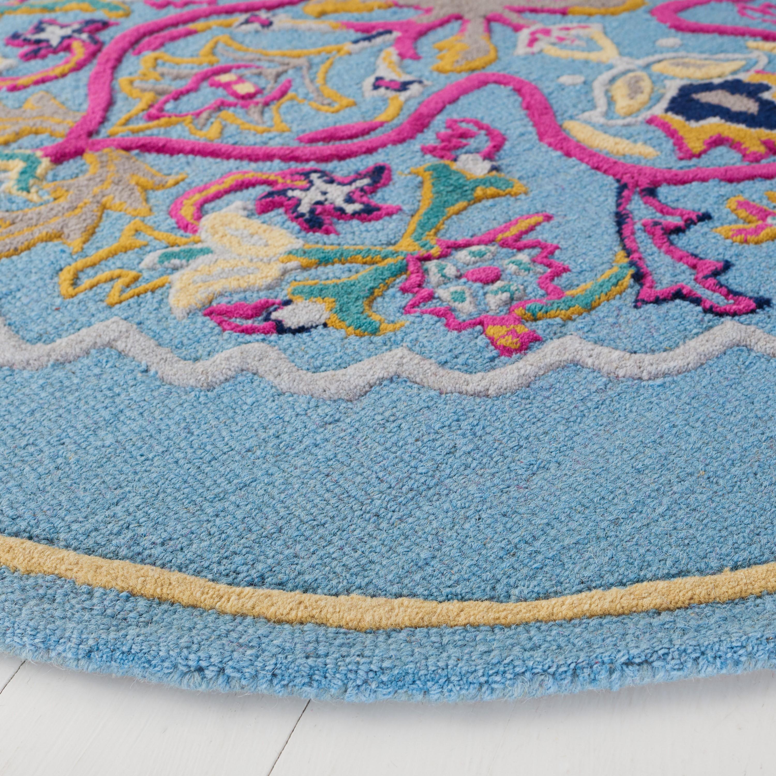 Bellagio BLG605 Hand Tufted Indoor Area Rug - Light Blue/Multi - 5' Round - Safavieh