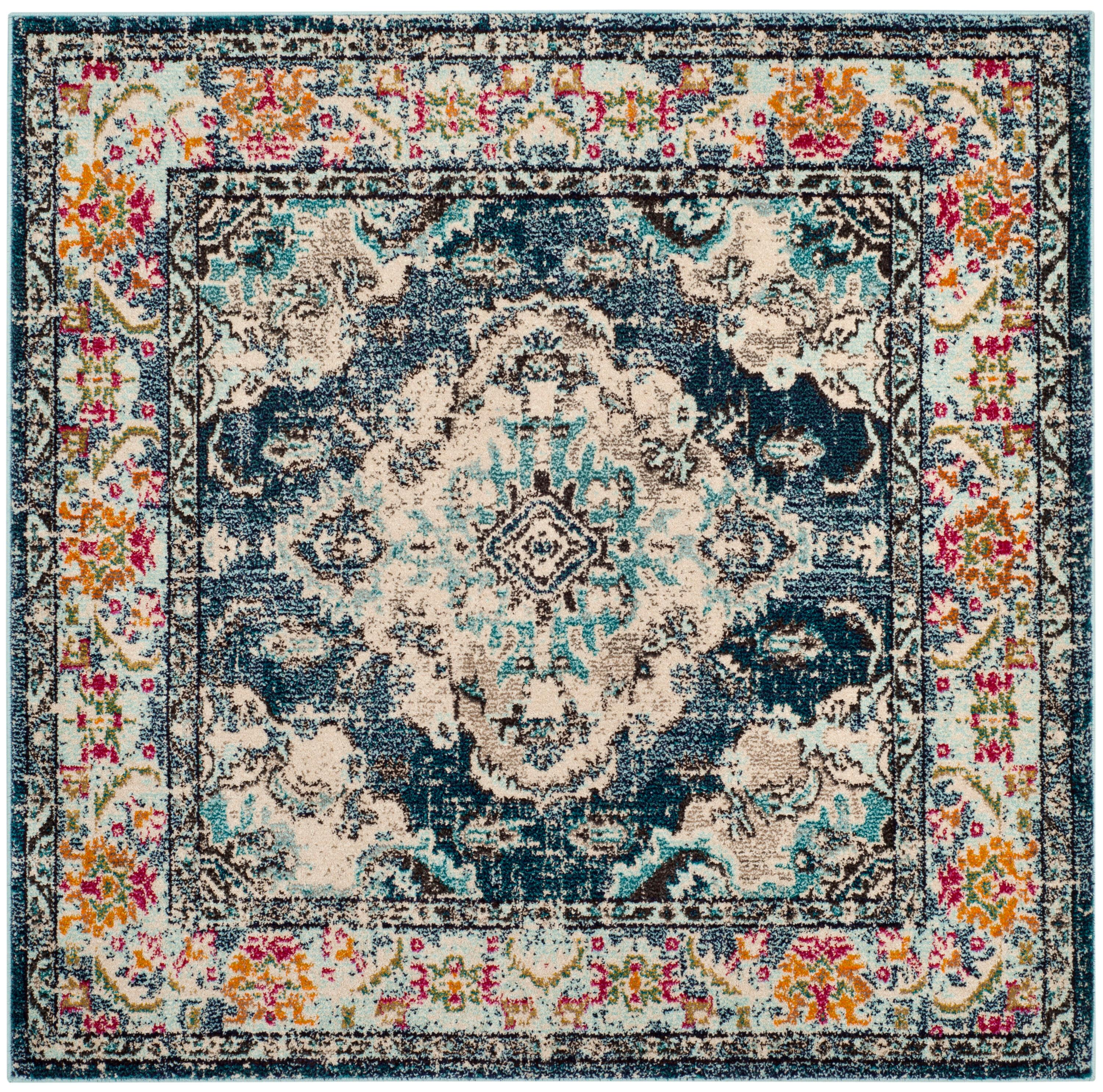 Monaco MNC243 Power Loomed Area Rug - Navy/Light Blue - 4'x4' - Safavieh.