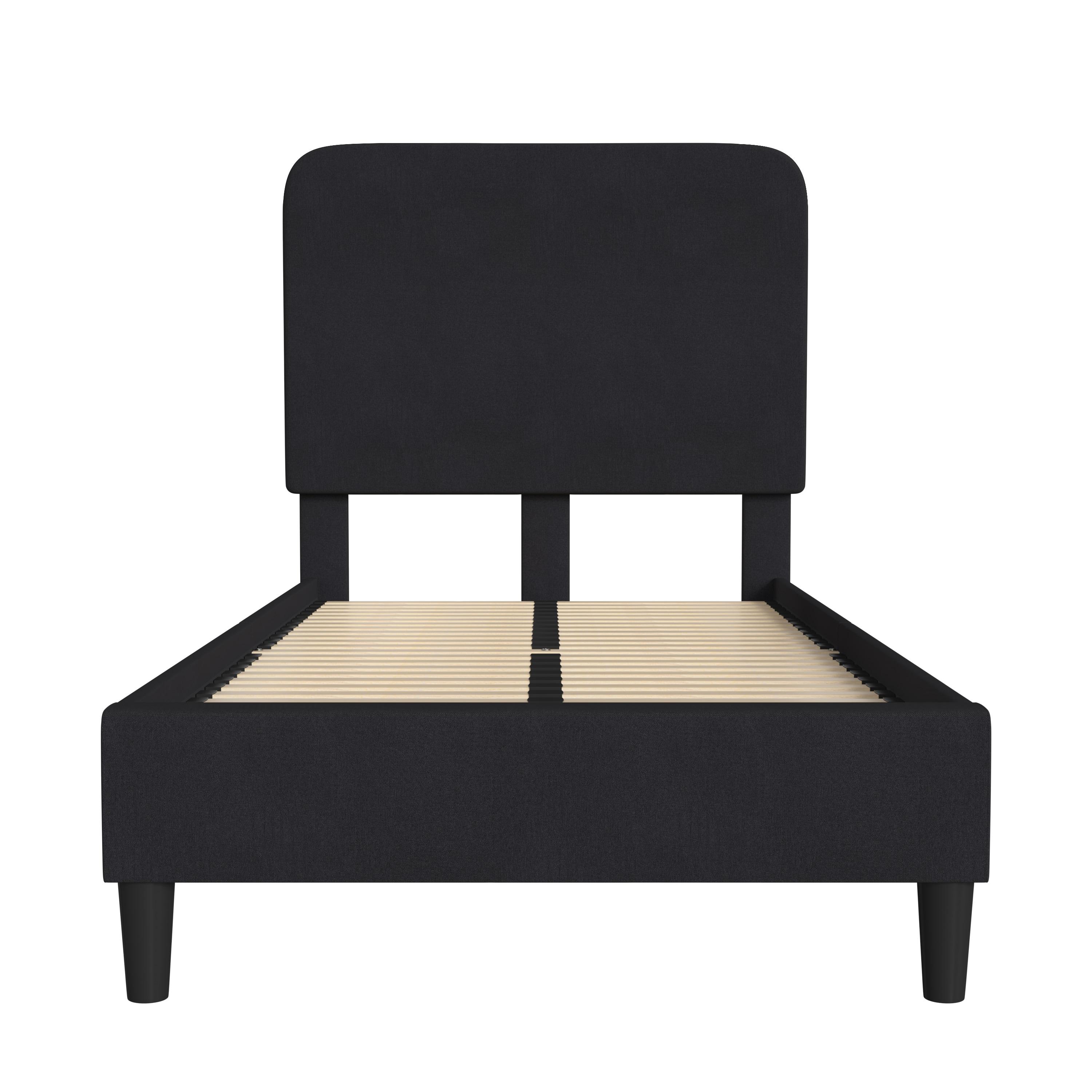 Flash Furniture Addison Charcoal Twin Fabric Upholstered Platform Bed - Headboard with Rounded Edges - No Box Spring or Foundation Needed