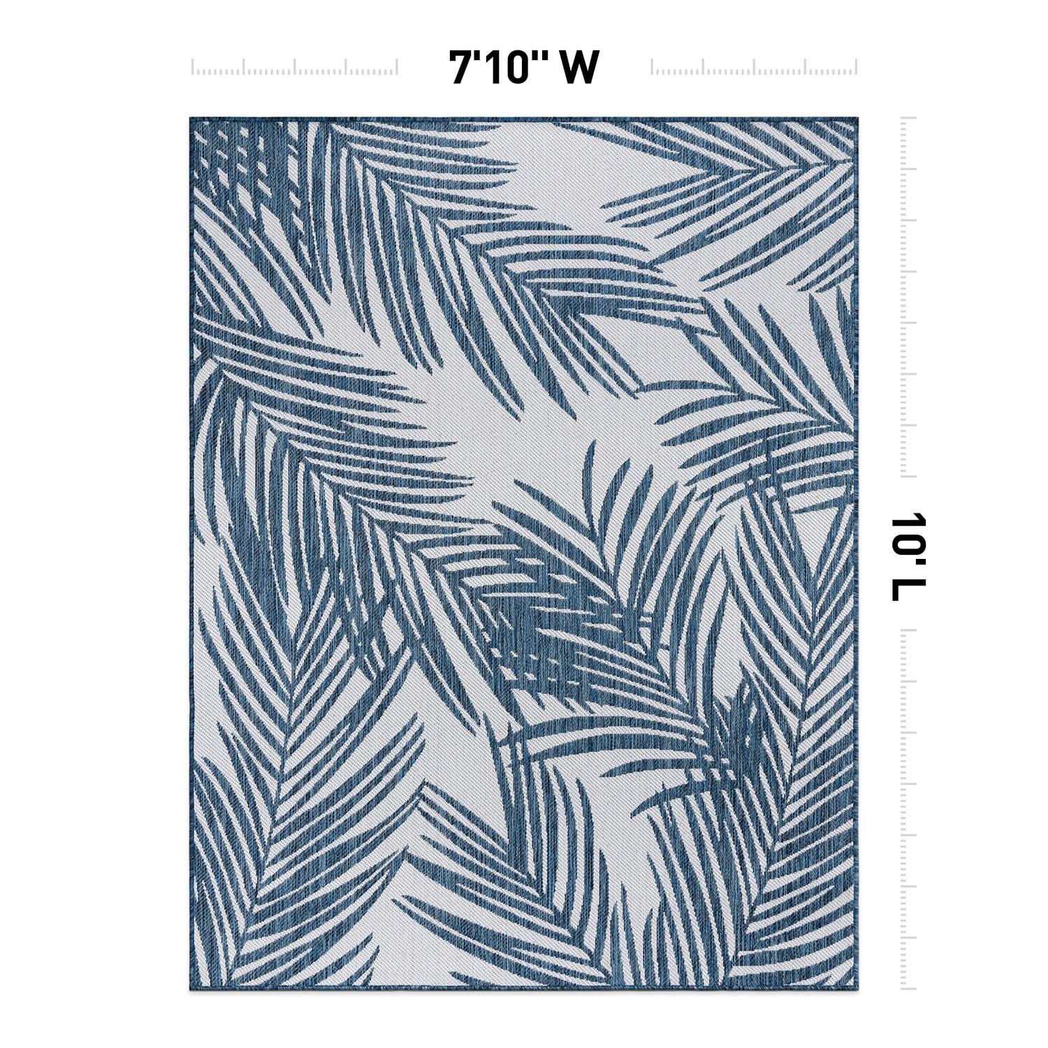 World Rug Gallery Contemporary Distressed Leaves Textured Flat Weave Indoor/Outdoor Area Rug - NAVY 7'10"X10'