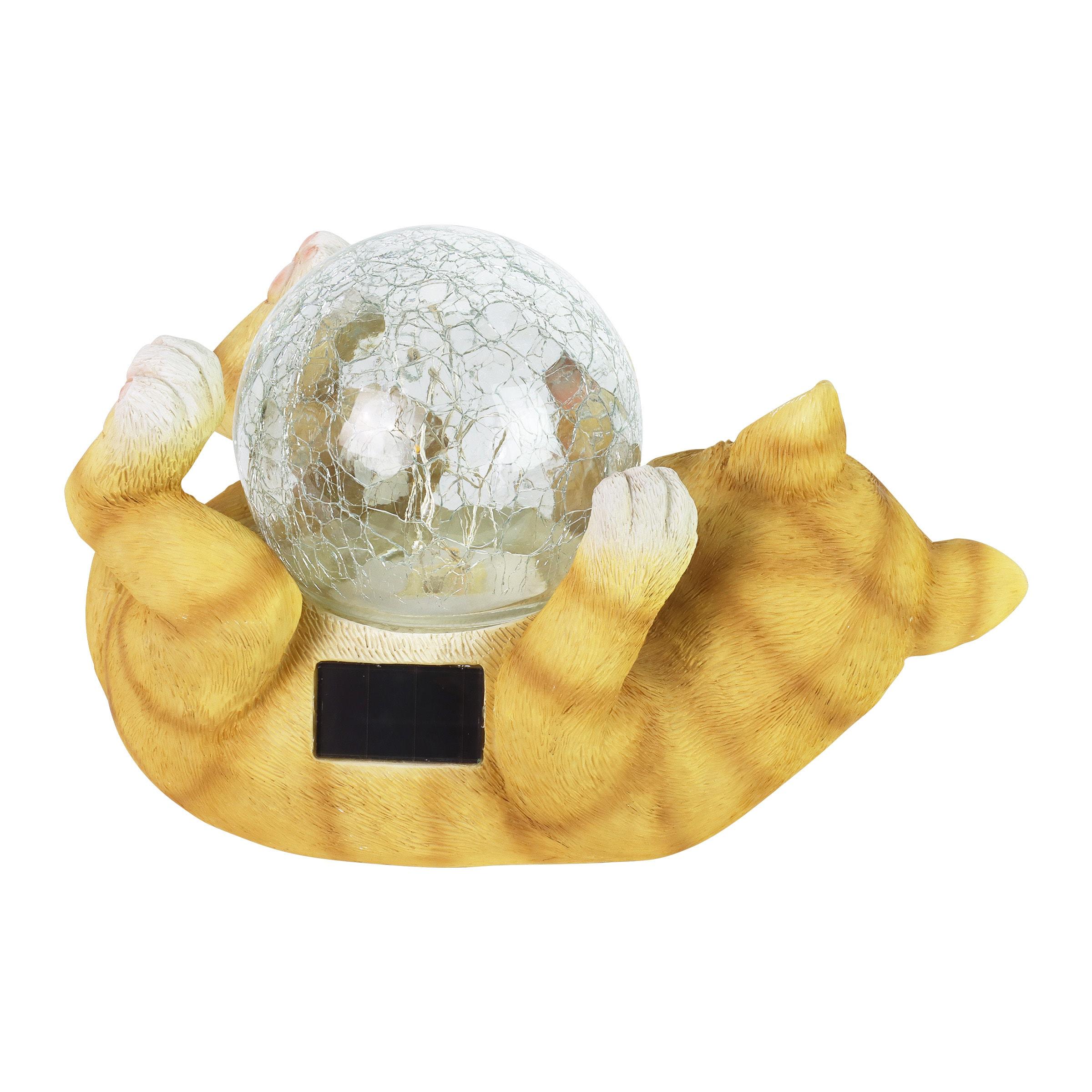 Exhart Exhart Solar Cat Playing with LED Crackle Ball Garden Statuary, 10.5 by 7.5 Inches