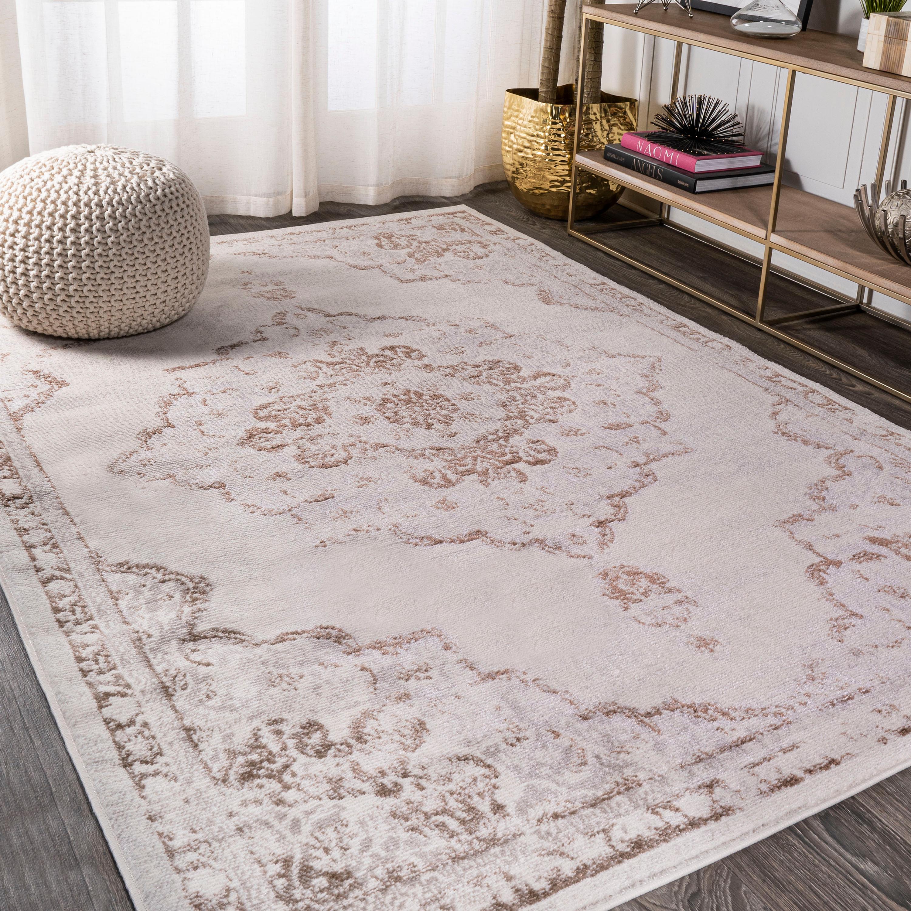 8'x10' Alhambra Ornate Medallion Modern Area Rug, Cream/Red - JONATHAN Y