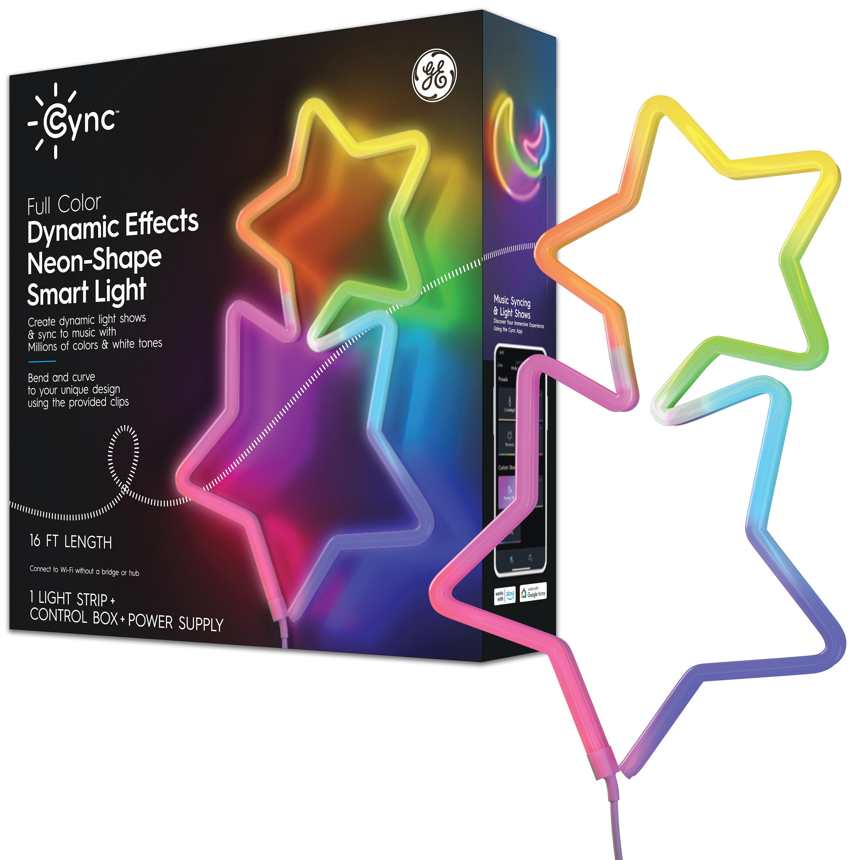 GE Lighting GE Cync Dynamic Effects Smart Neon Shape Light, Color Changing WiFi Lights, 16ft