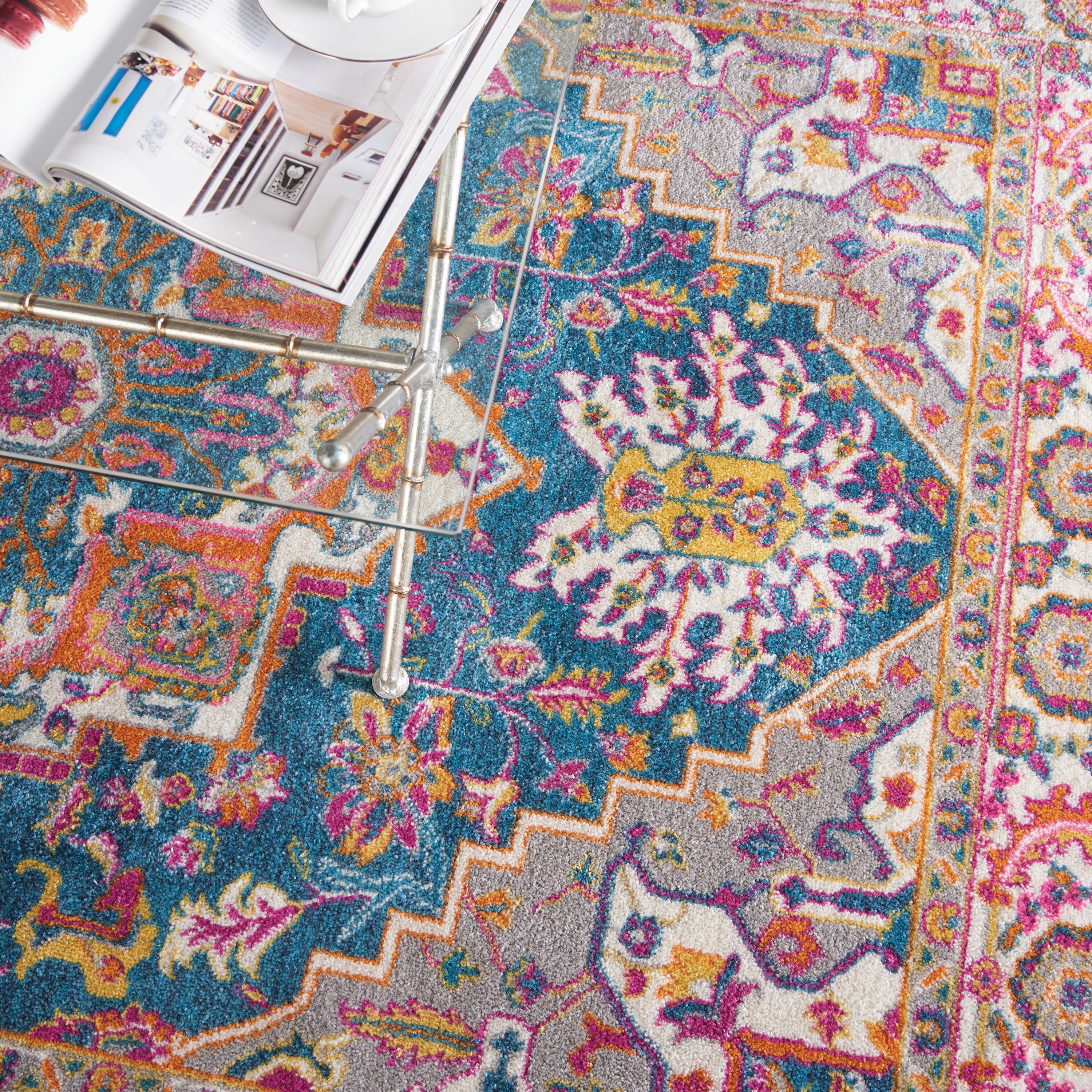 Nourison Passion Colorful Center Medallion Area Rug Teal Multicolor 5'3" x 7'3"
