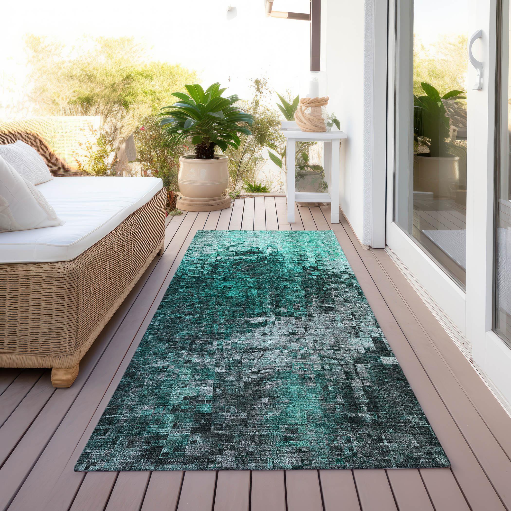 Teal Synthetic Flat Woven Non-slip Runner Rug 2'3" x 7'6"