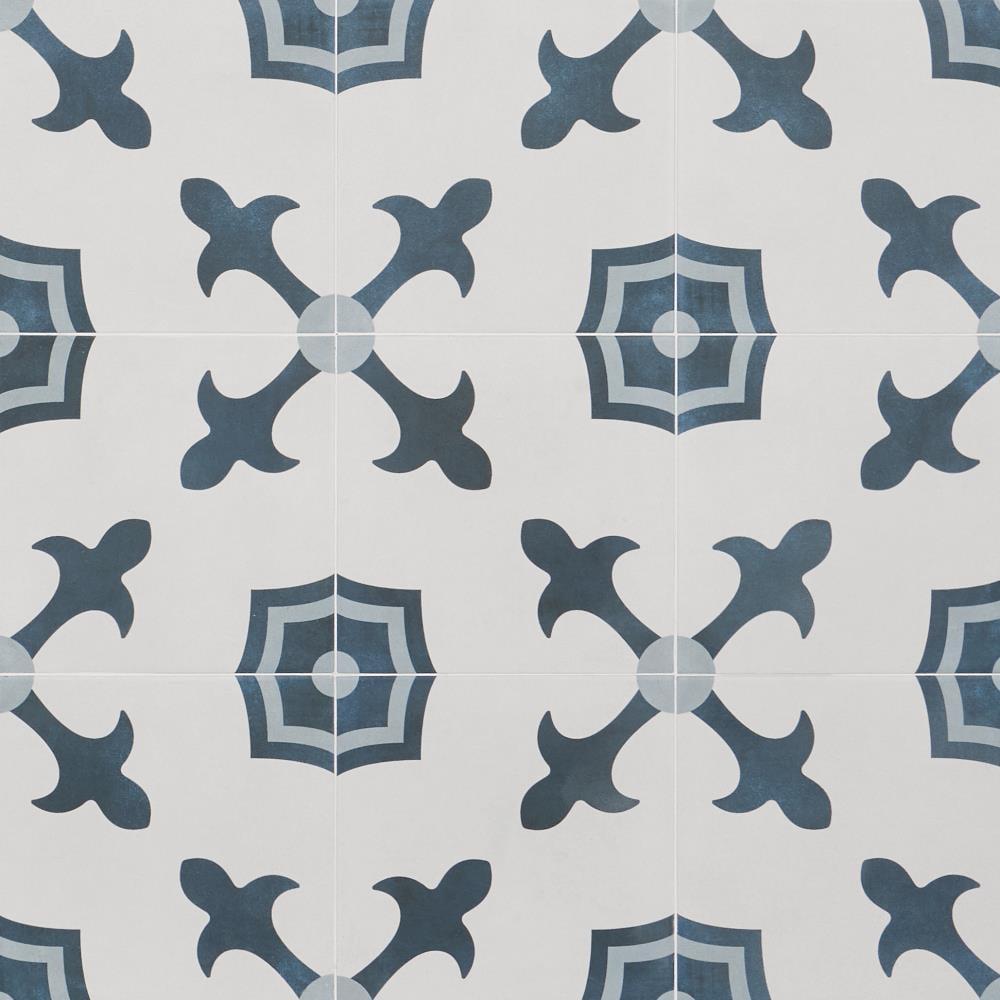 Plumeria Blue and White Square 9 in. x 9 in. Matte Porcelain Floor and Wall Tile (10.65 sq. ft./ Case)
