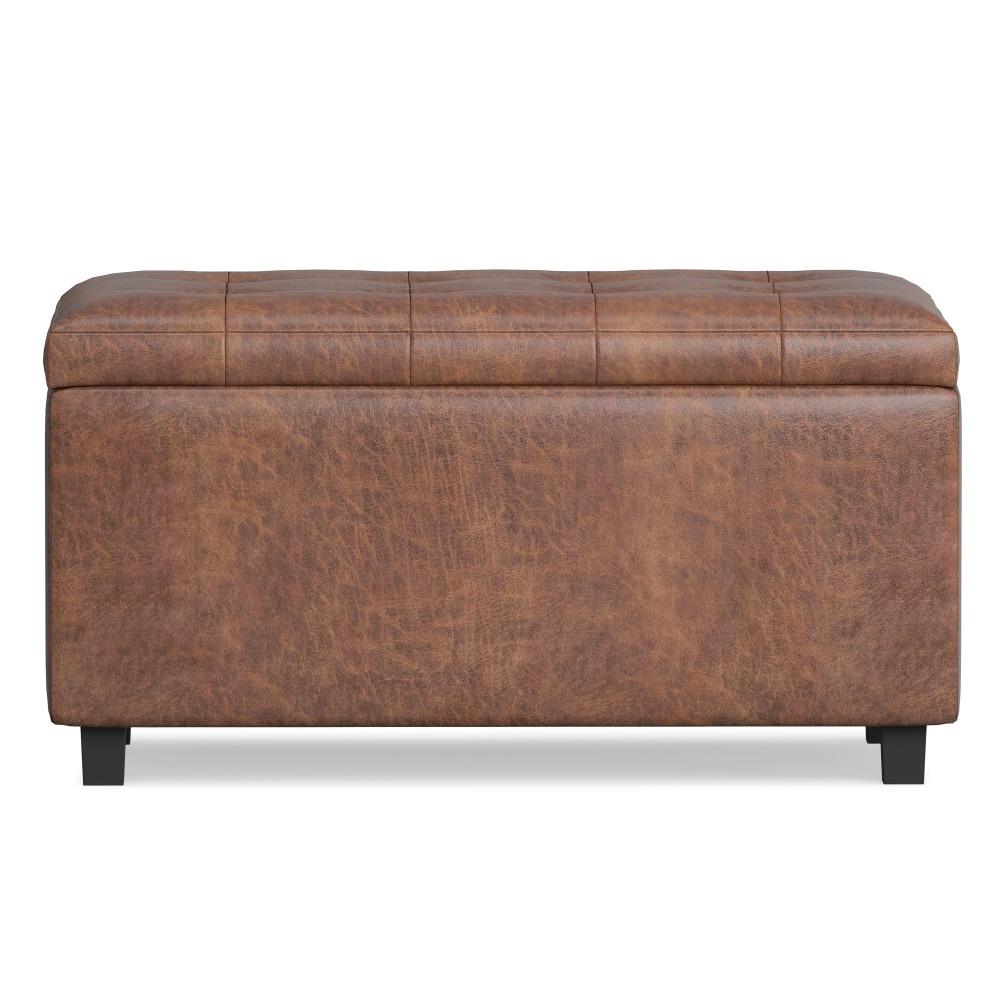 Simpli Home Cosmopolitan 34"W Upholstered Storage Ottoman with Tufted Design and Large Interior Storage