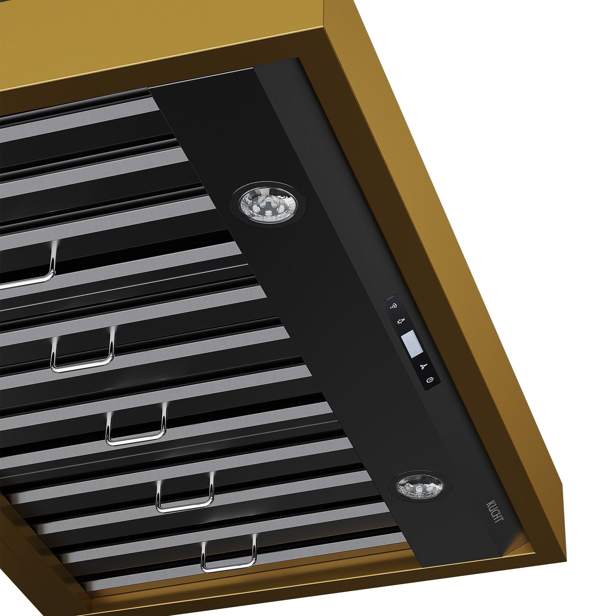 Kucht 36 in. 800 CFM Wall Mounted Range Hood with Gold Accents