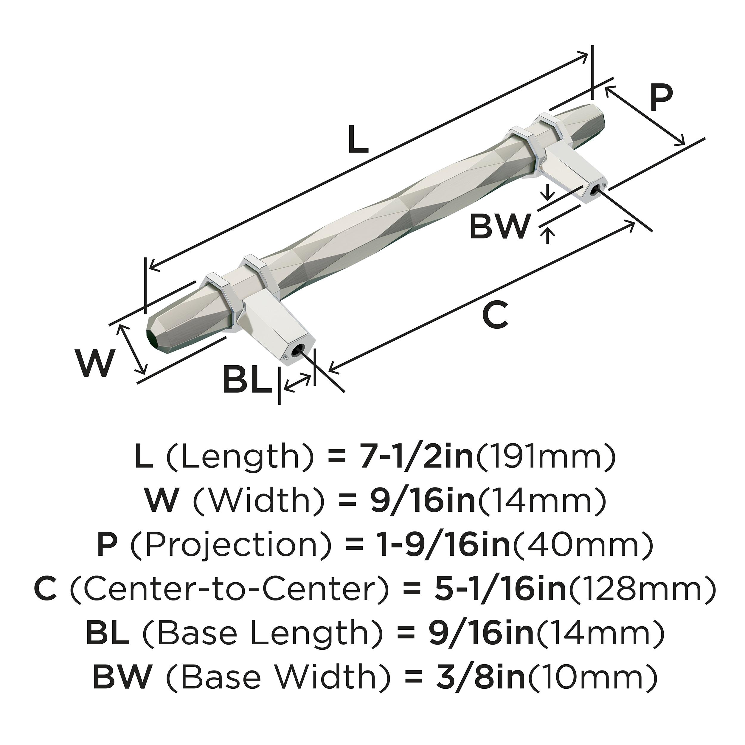 Amerock London 5-1/16 inch (128mm) Center-to-Center Satin Nickel/Polished Chrome Cabinet Pull