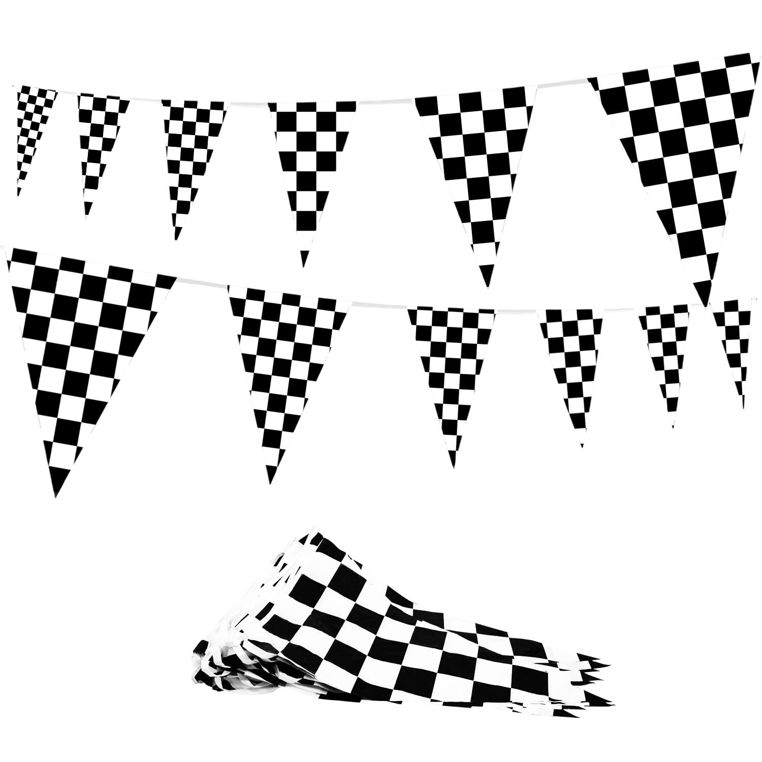 100 Feet Checkered Pennant Banner - 48 Flags (12" x 18") Sports Racing Car Themed Party Decorations