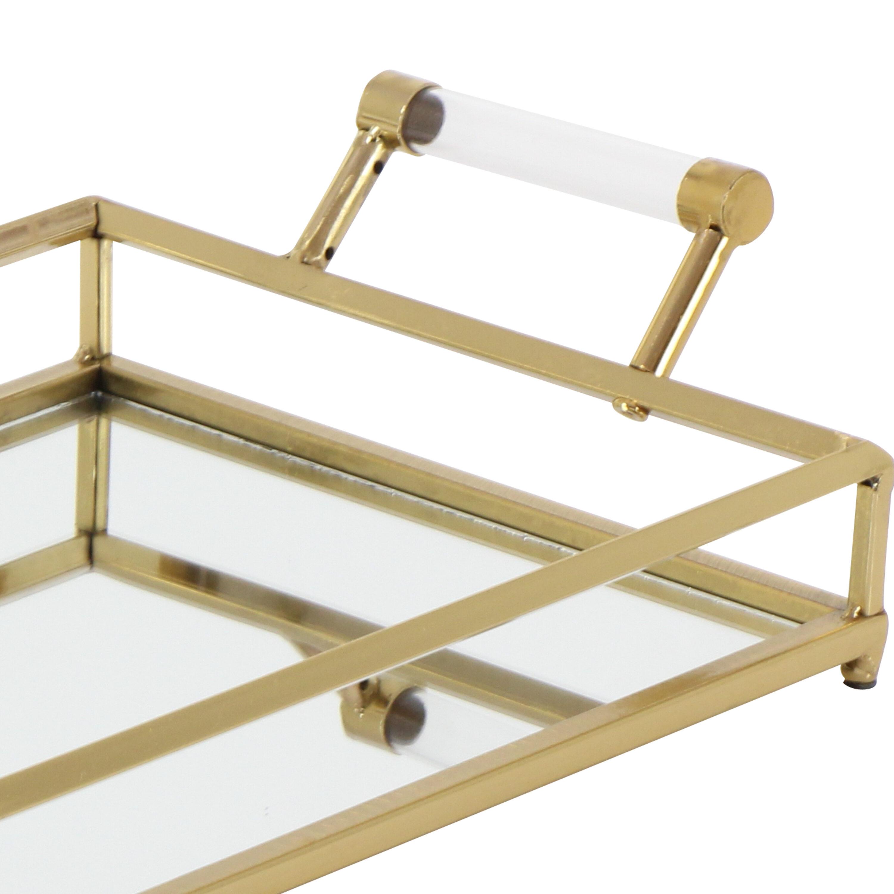 CosmoLiving by Cosmopolitan 22" x 12" Gold Metal Mirrored Tray with Acrylic Handles, 1-Piece