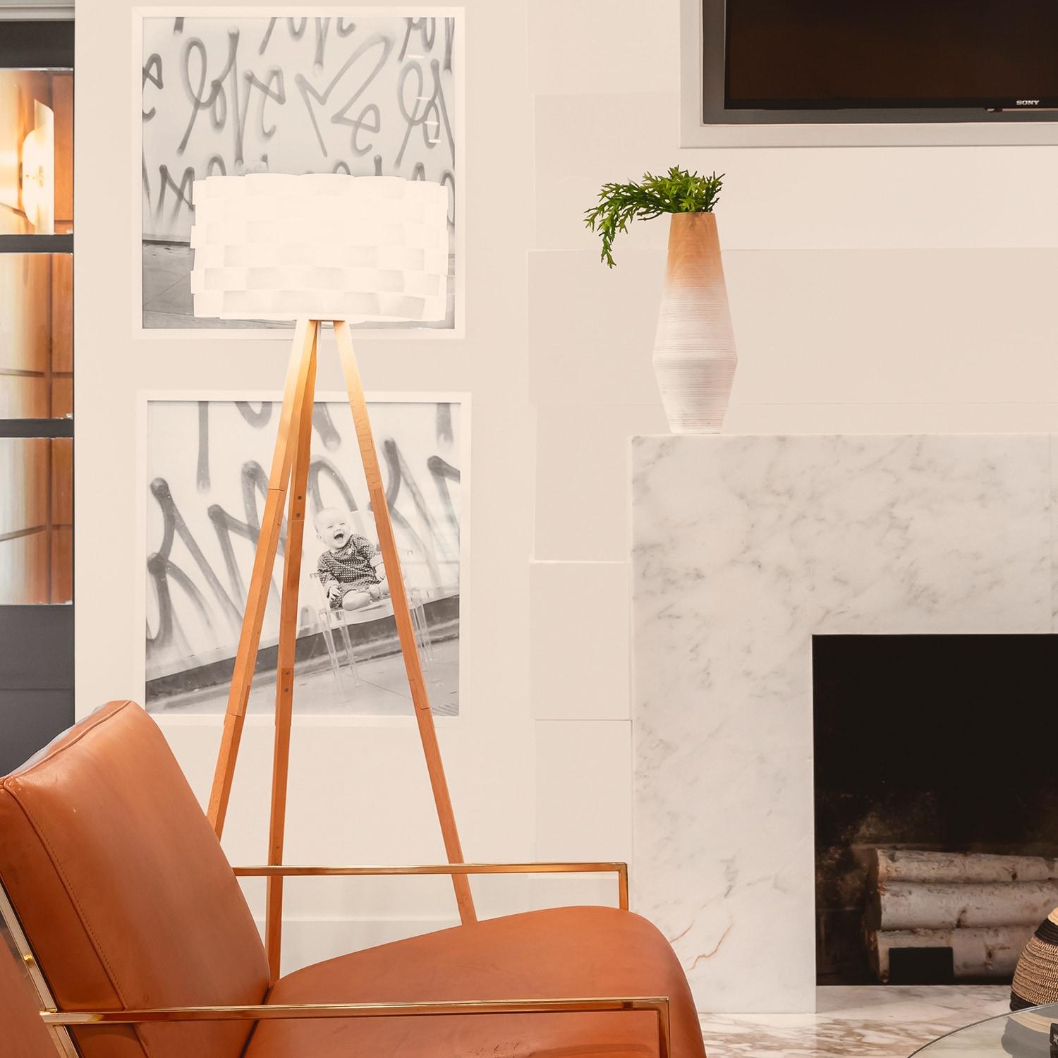 Brightech Bijou 60 in. Wood Farmhouse LED Floor Lamp with Drum Shade