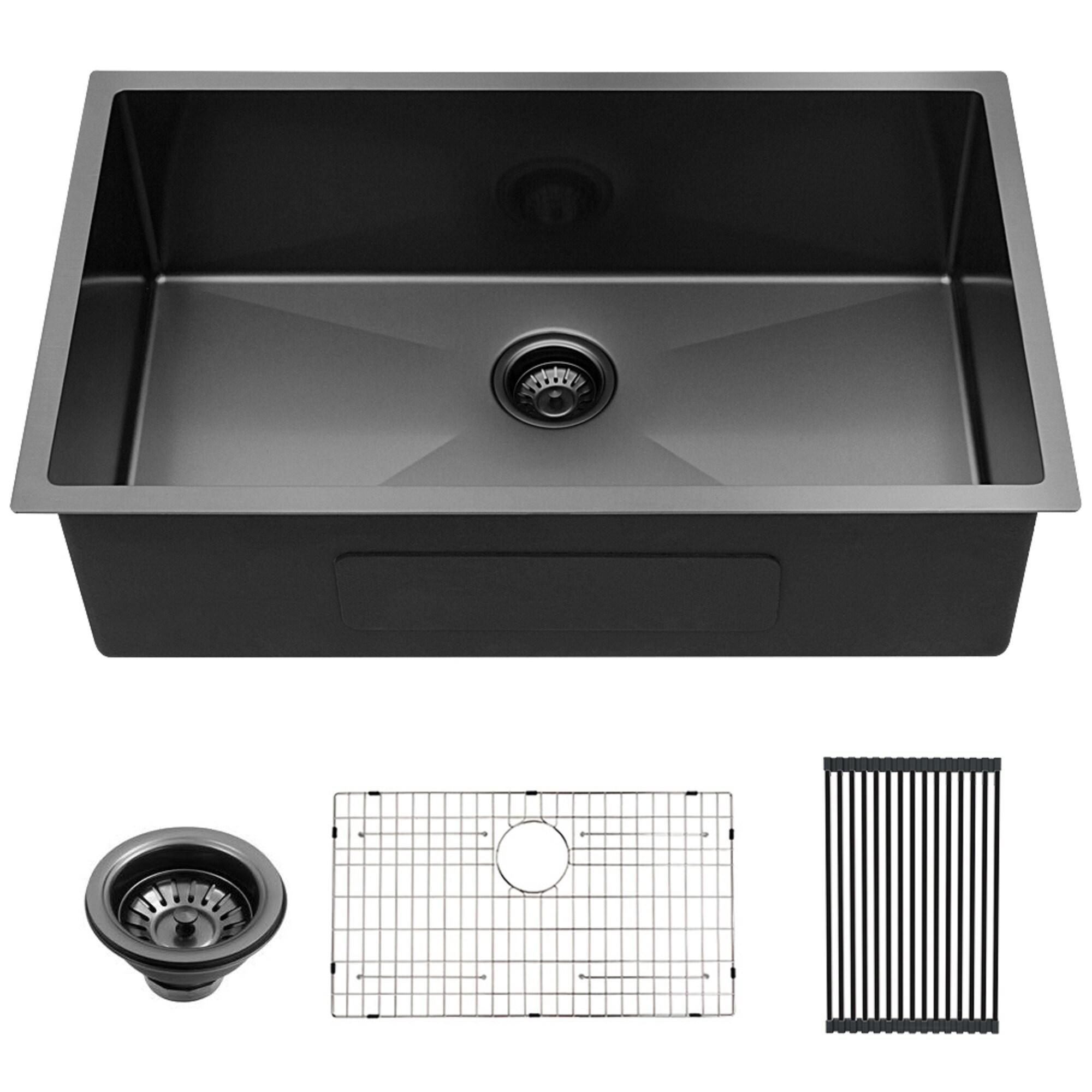 32" L x 19" W Undermount Kitchen Sink Gunmetal Black Sink 16 Gauge Stainless Steel Single Bowl Sink