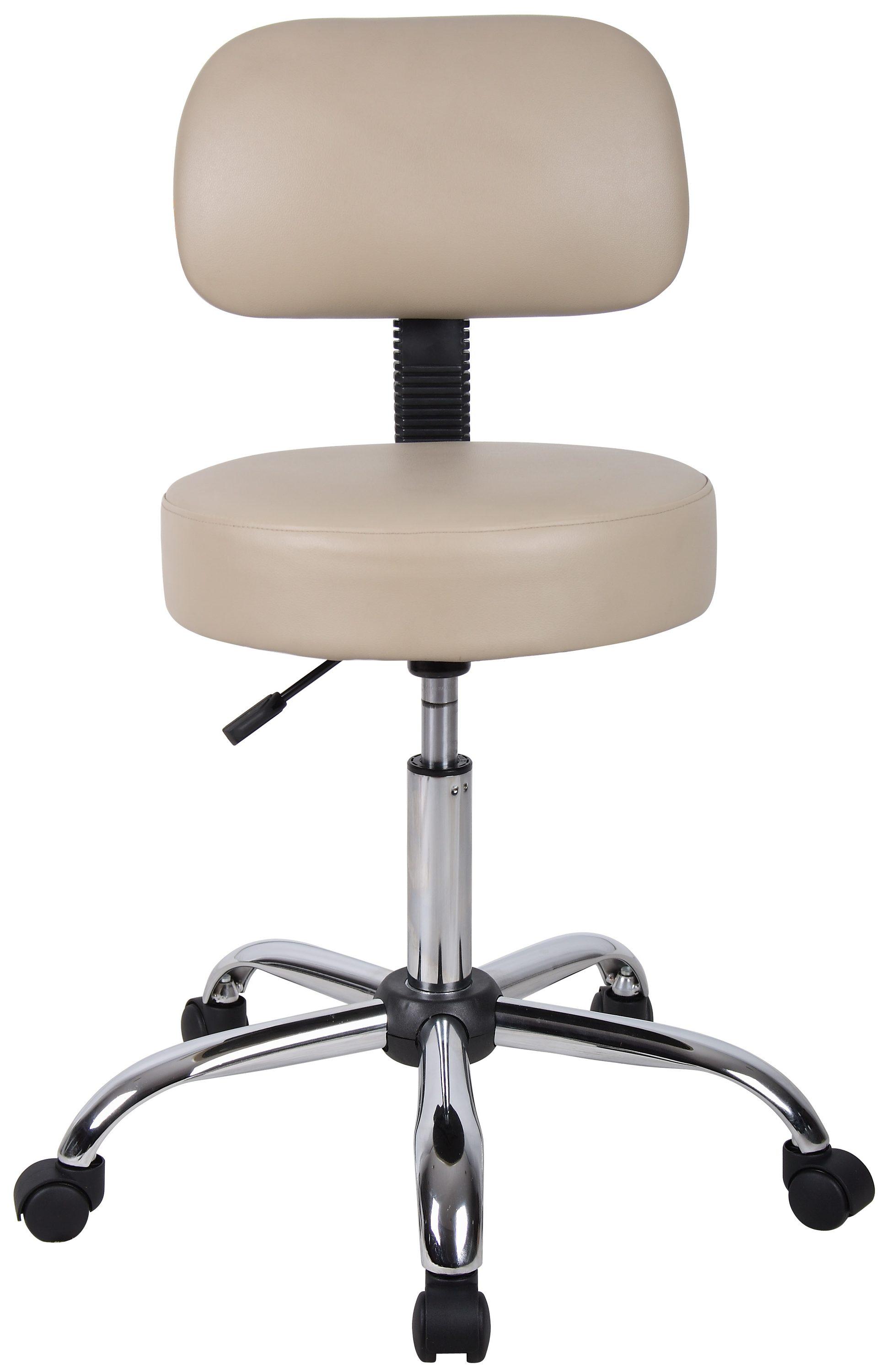 Boss Office & Home Adjustable Medical Spa Rolling Desk Stool with Back, Beige