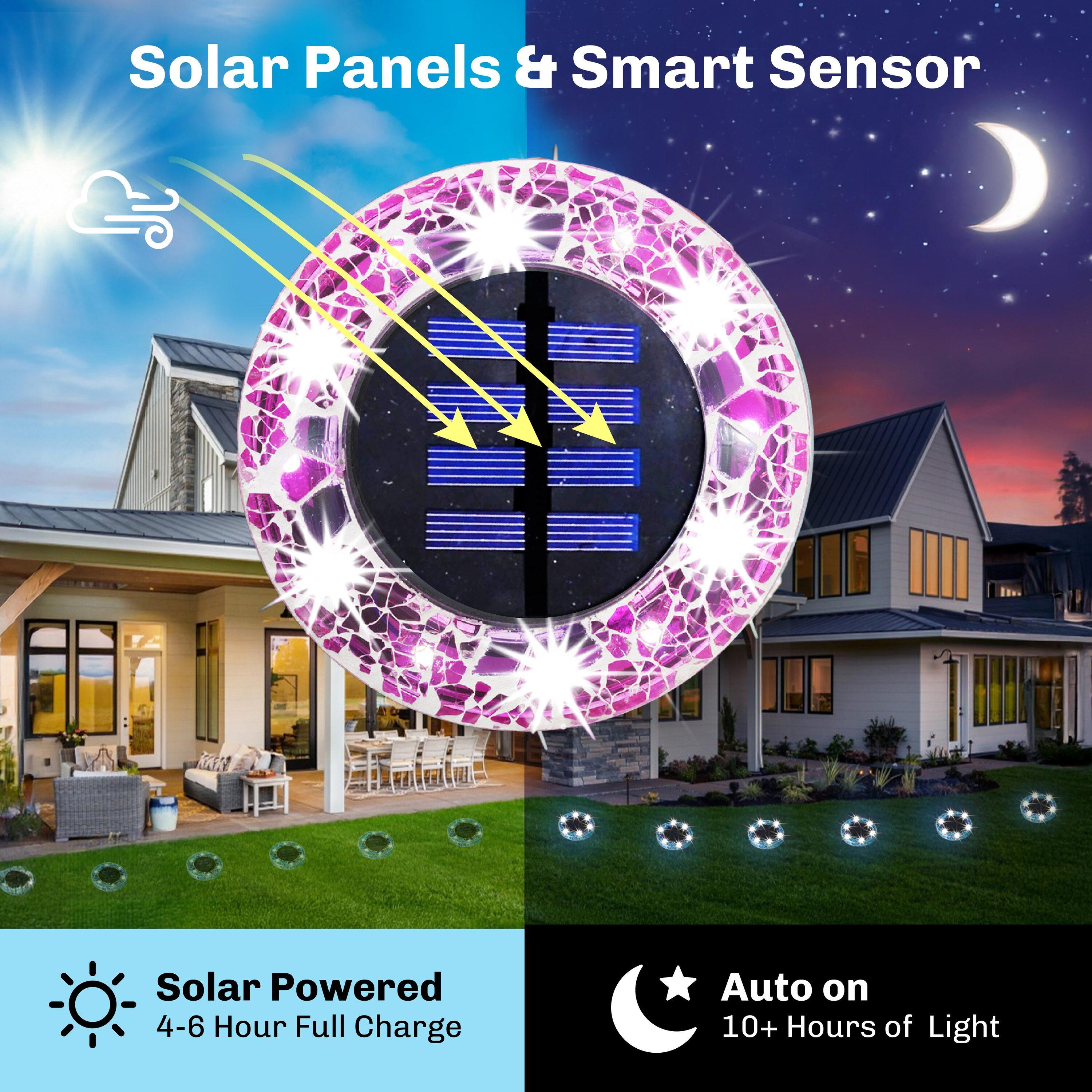 Bell + Howell Bell+howell Disk Lights Solar Ground Lights Mosaic Wireless Auto On/off Solar Pathway Garden Outdoor Lighting With 6 Led Bulbs For Lawn, Patio, Garden, Yard, Pathways Waterproof, 4 Pack - Blue & Reviews | Wayfair