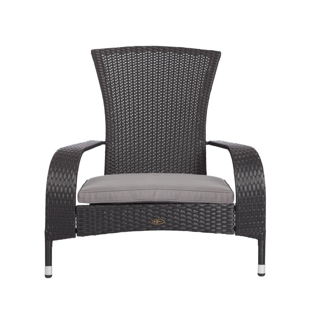 Patio Sense Coconino Wicker Chair All Weather Adirondack Style Chair Grey Outdoor Cushion Included - Black