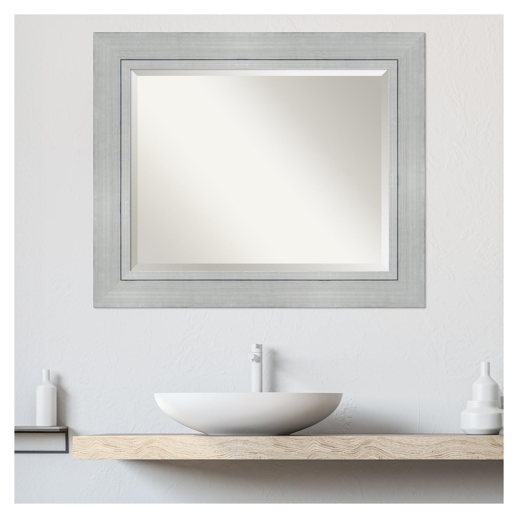 Romano Silver Beveled Rectangle Wood Bathroom Wall Mirror