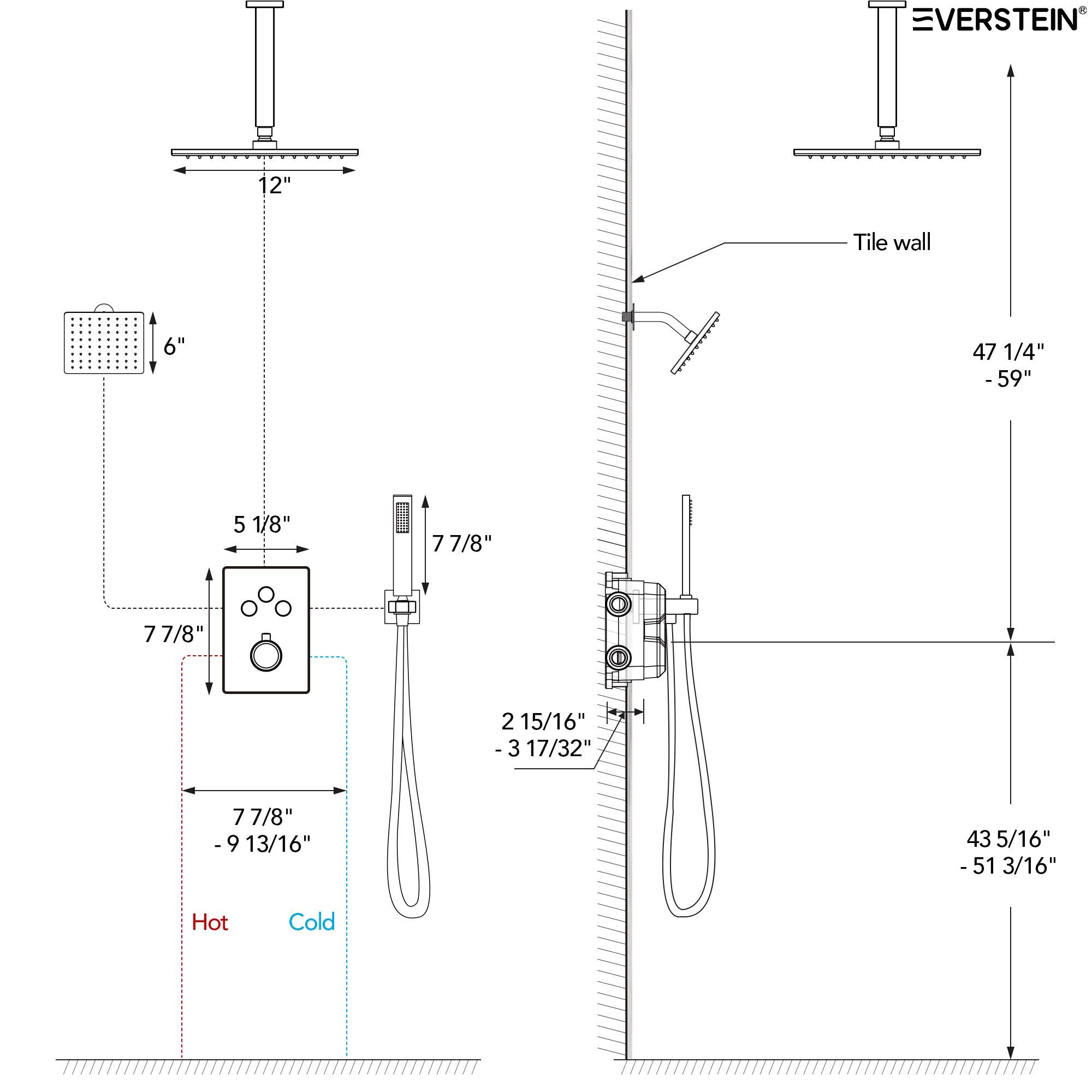 Thermostatic Shower Faucet 16" High-Pressure Triple Showerheads with Rough-In Valve