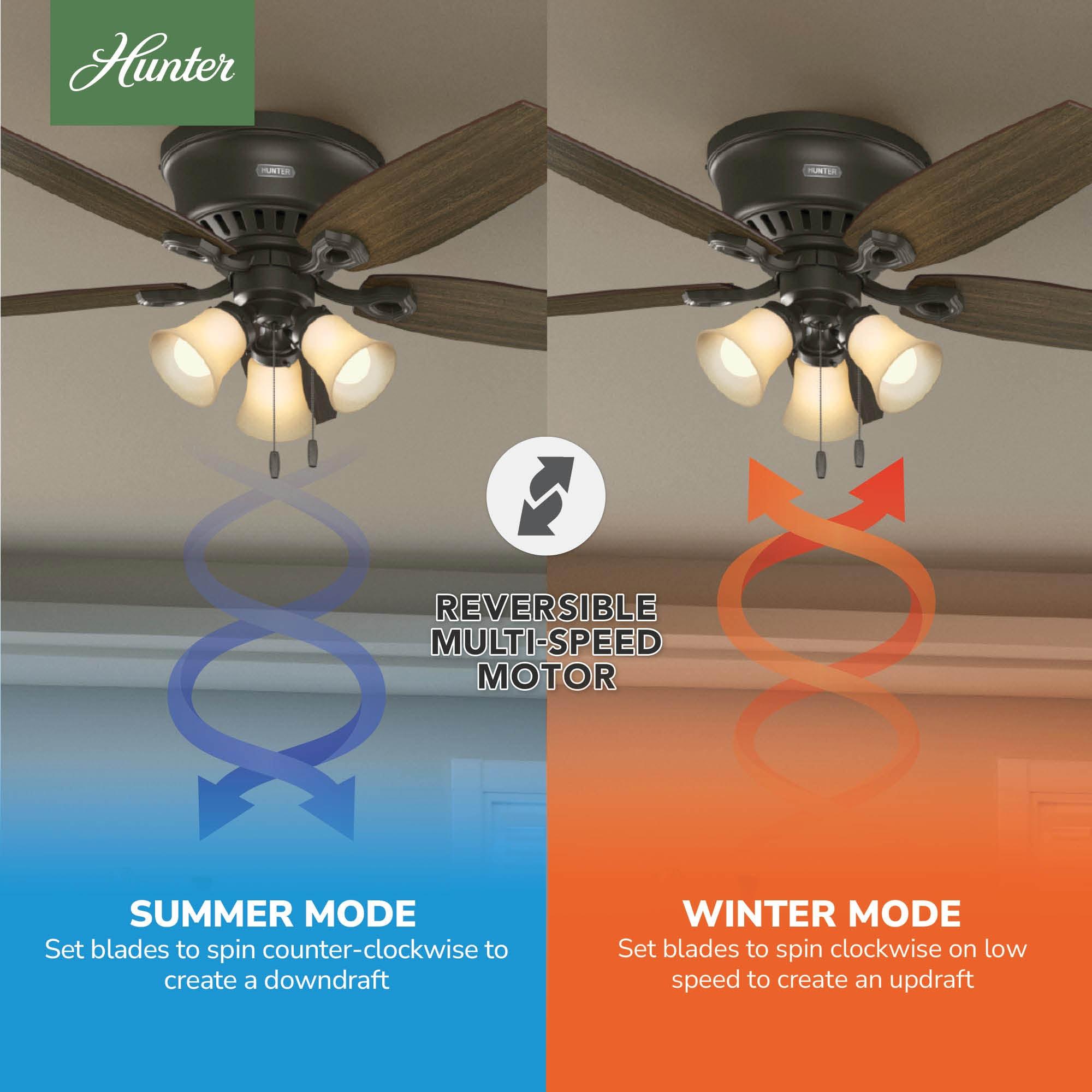 Builder Low Profile 52" 5 - Blade Flush Mount Ceiling Fan with Lights and Pull Chains