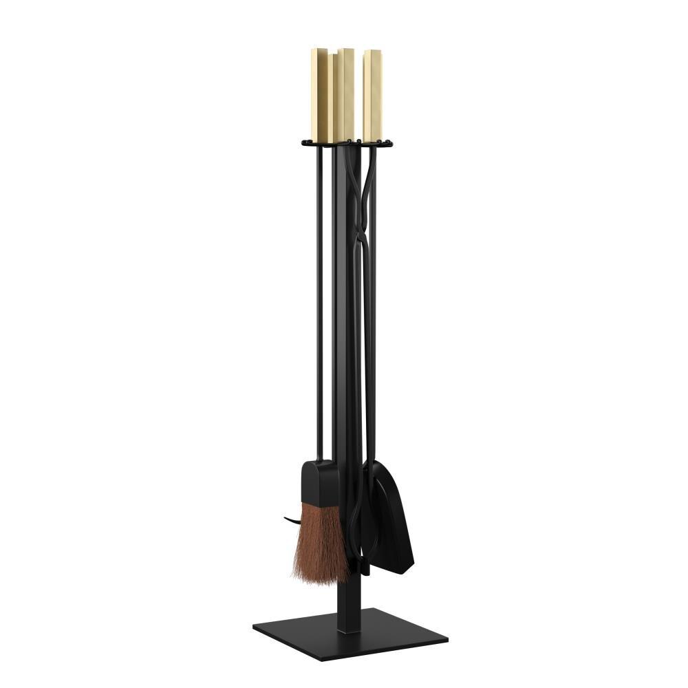 Modern Black and Gold Iron 4-Piece Fireplace Tool Set