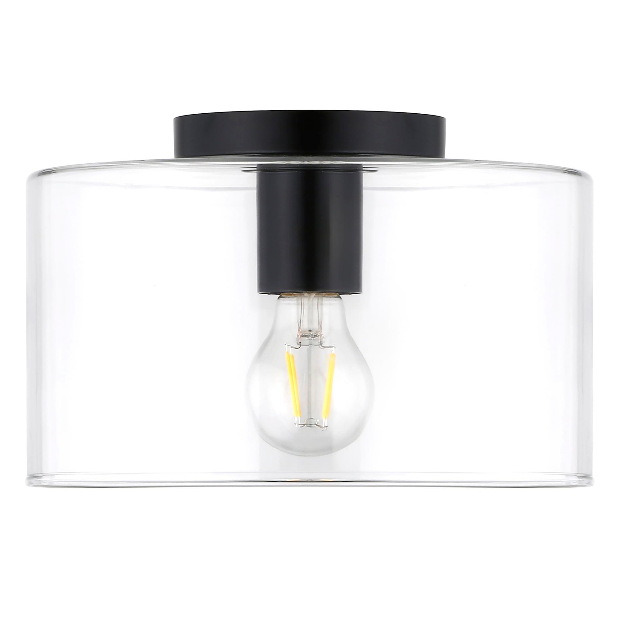 Evelyn&Zoe 10" Matte Black Metal/Glass Semi Flush Mount