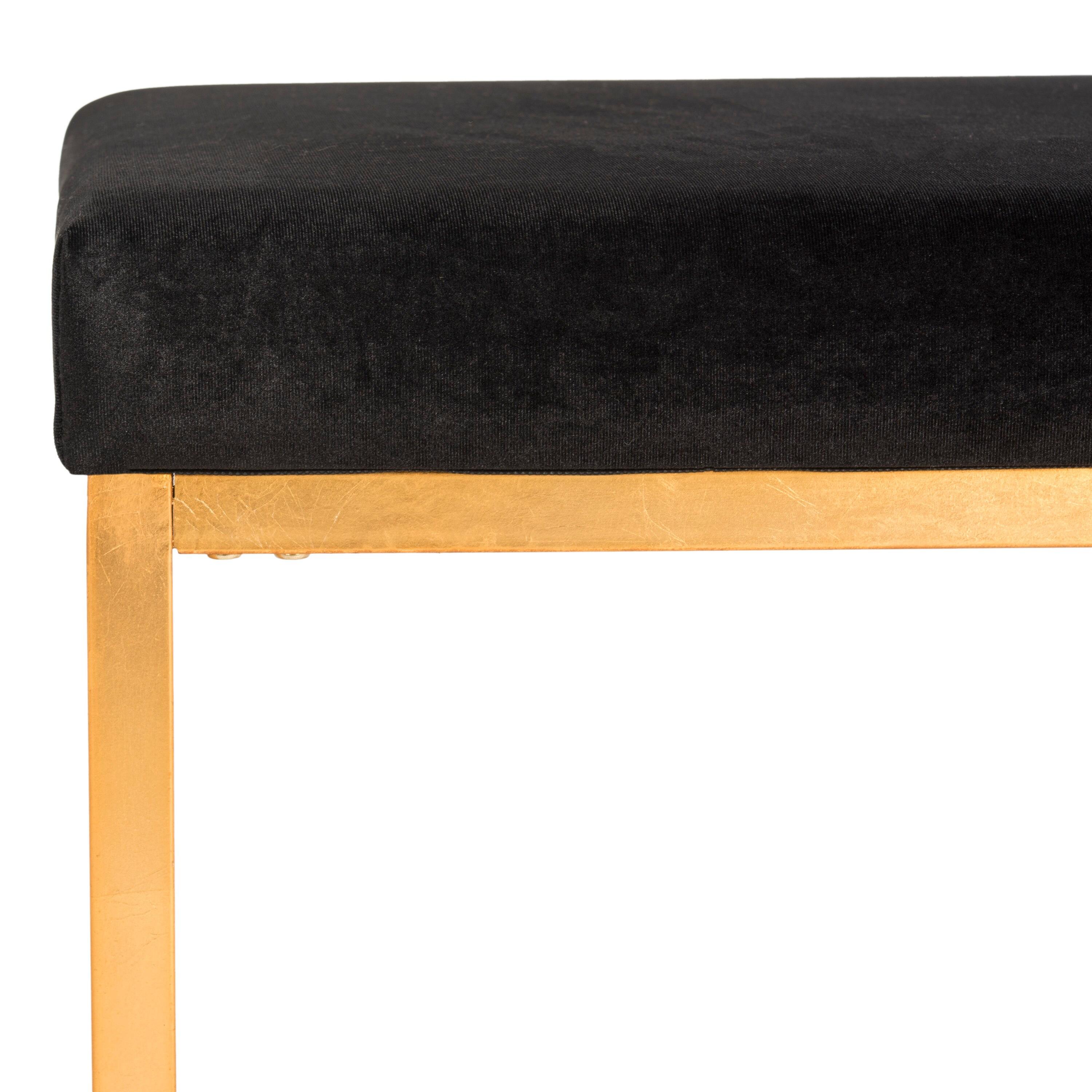 Rowan Contemporary Glam Square Ottoman - Black/Gold - Safavieh