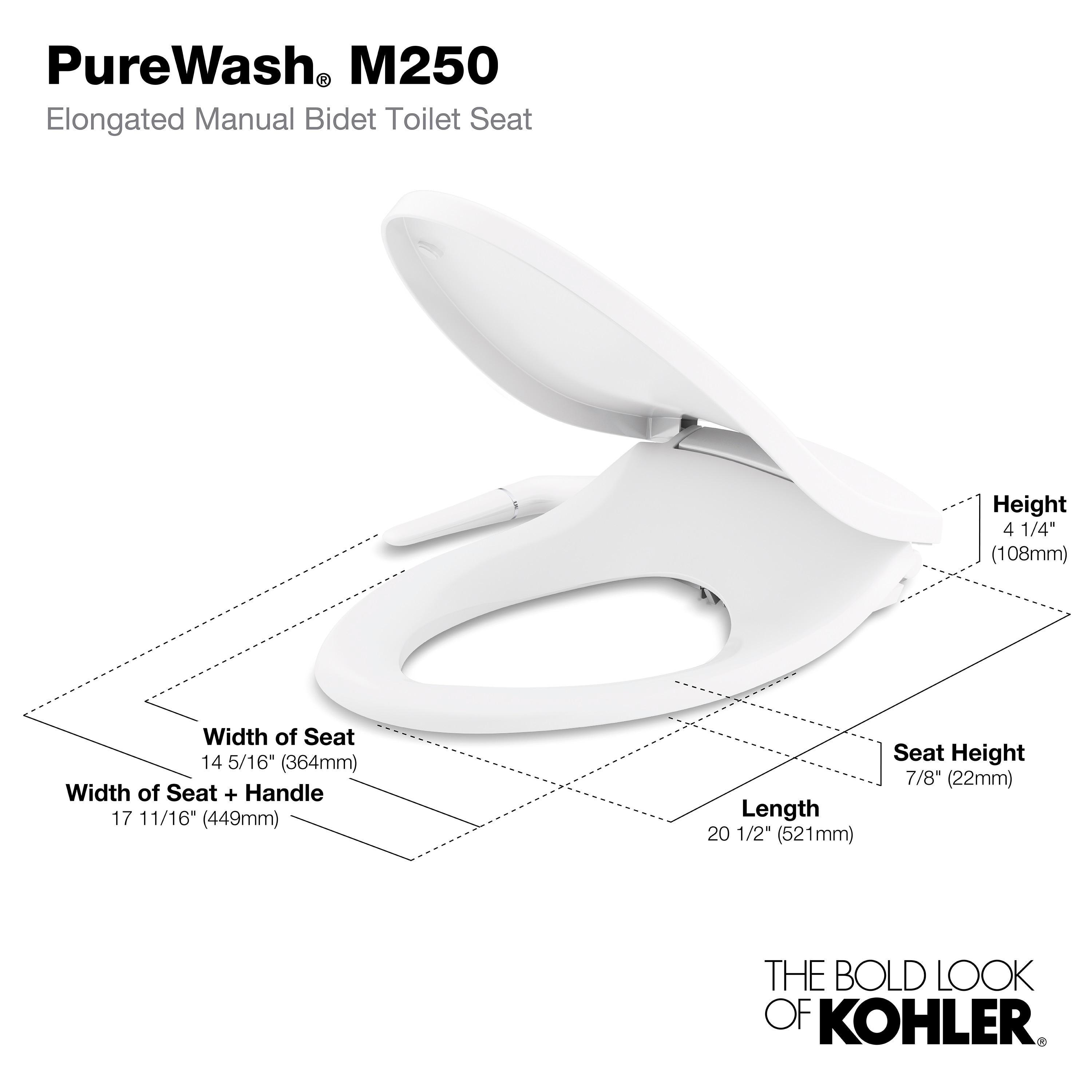 PureWash M250 Elongated Bidet Toliet Seat, Manual Non-Electric Bidets for Existing Toilets