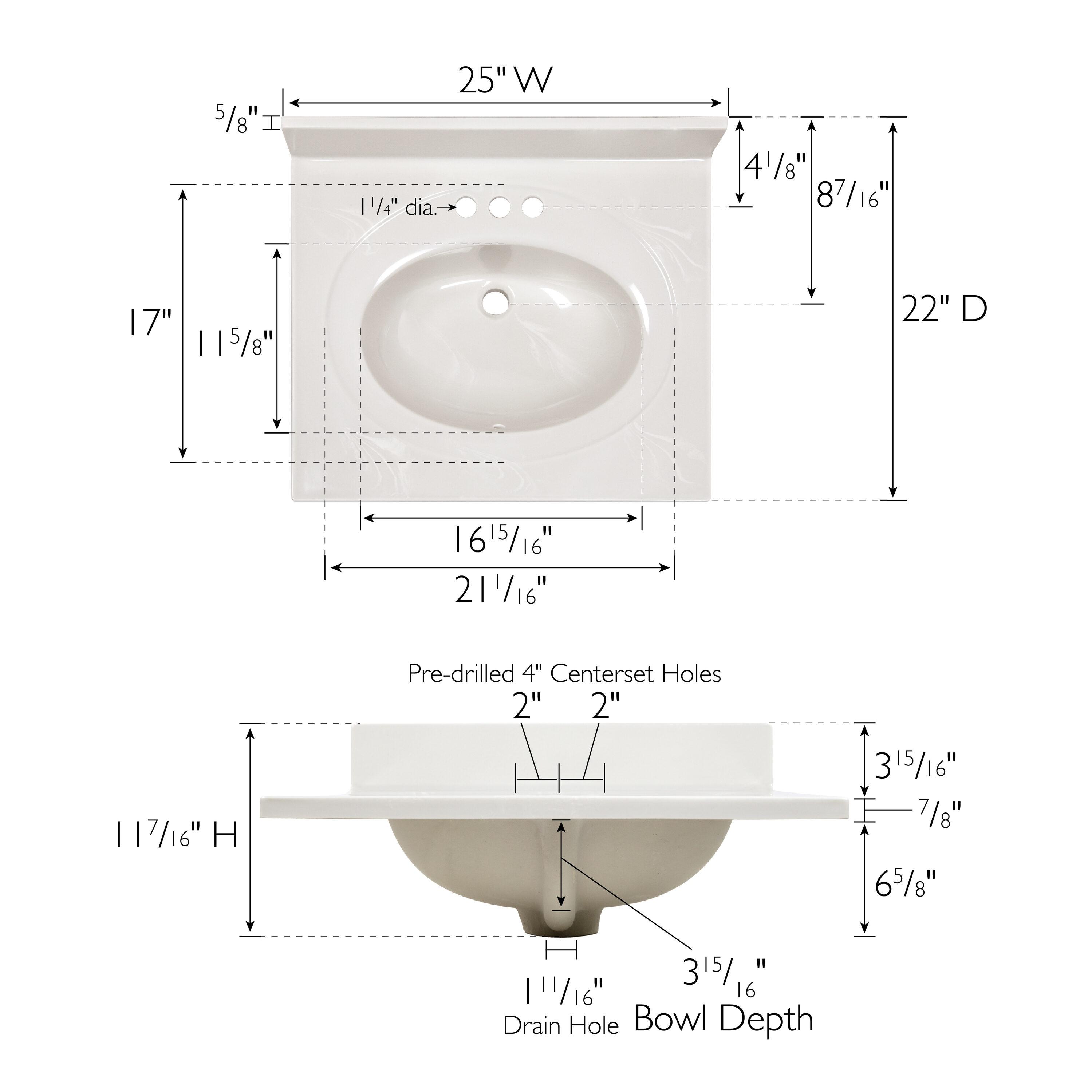 Cultured Marble Vanity Top – 25-Inch Single Bowl Sink 4-Inch Centerset with Integrated Backsplash – Reinforced Packaging – Ivory Swirl, Design House, 586313