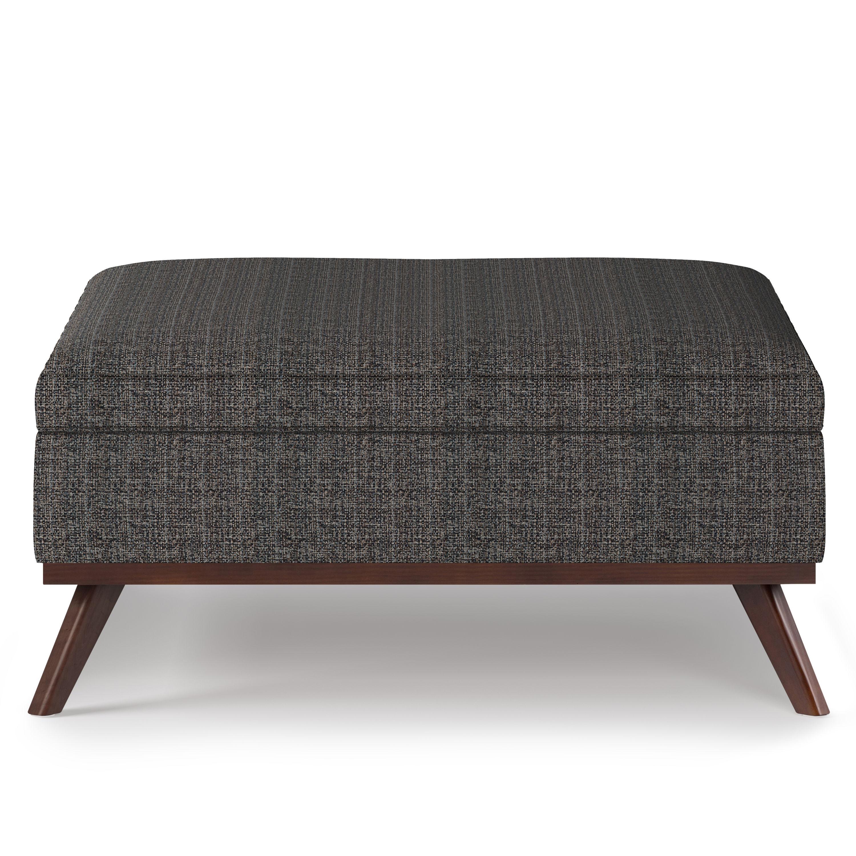 Simpli Home Owen 36"W Upholstered Square Coffee Table Storage Ottoman with Lift Top and Solid Wood Legs