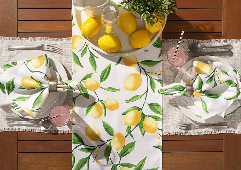 Design Imports Lemon Bliss Print Outdoor Table Runner 14X108 Inches