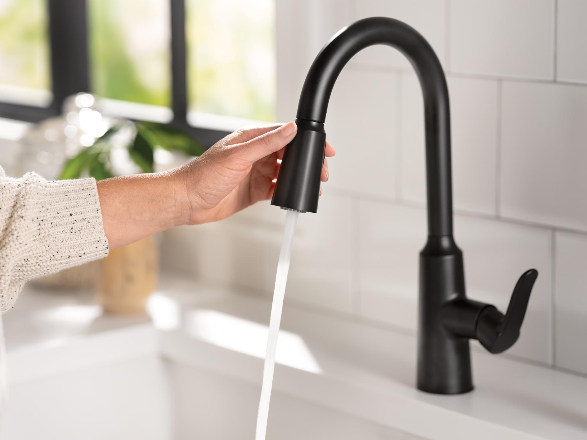 Matte Black High Arc Pull-Down Kitchen Faucet with Soap Dispenser