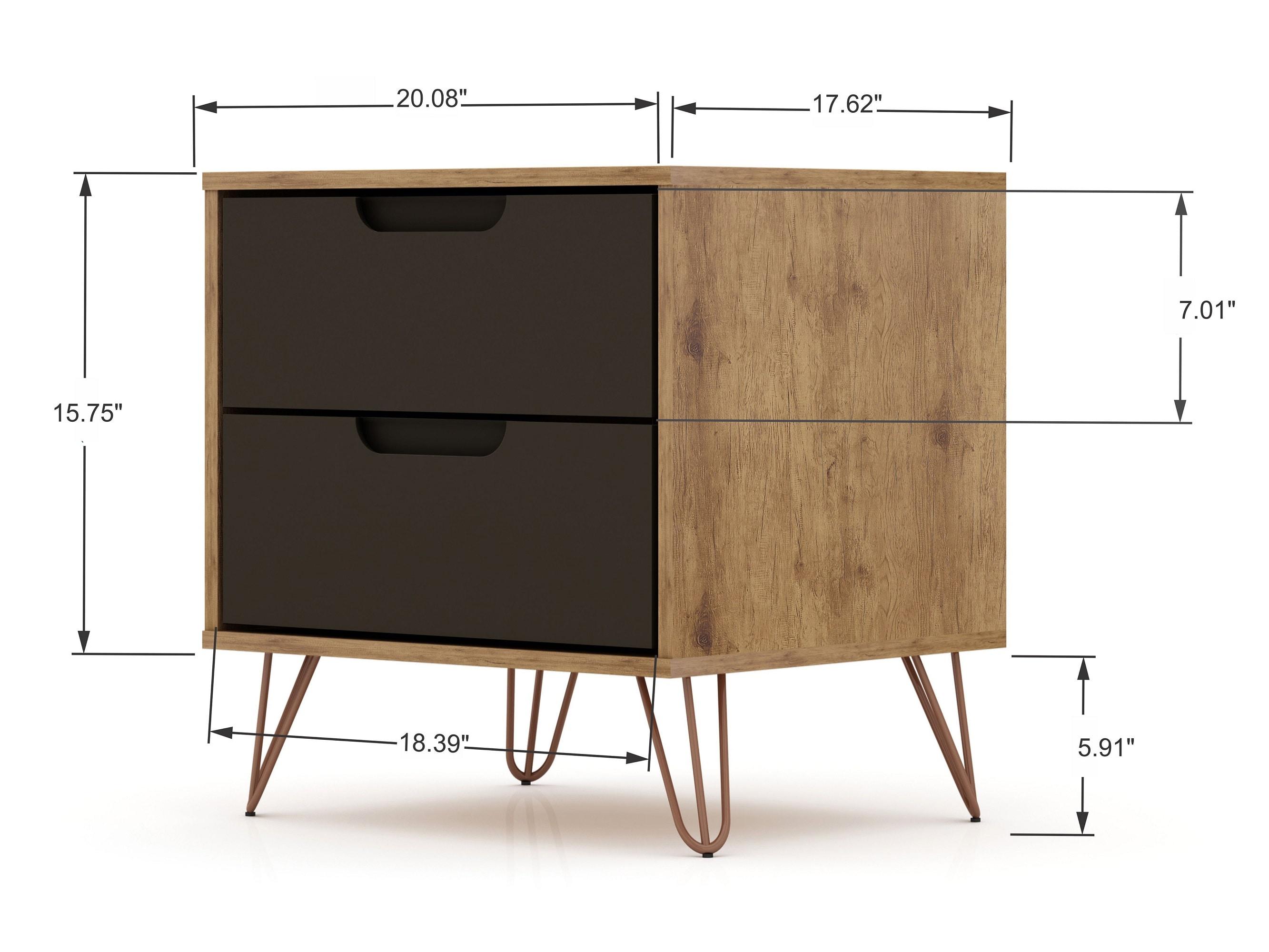 Set of 2 Rockefeller 2 Drawer Nightstands Nature/Textured Gray - Manhattan Comfort: Modern Splayed Metal Legs, MDF