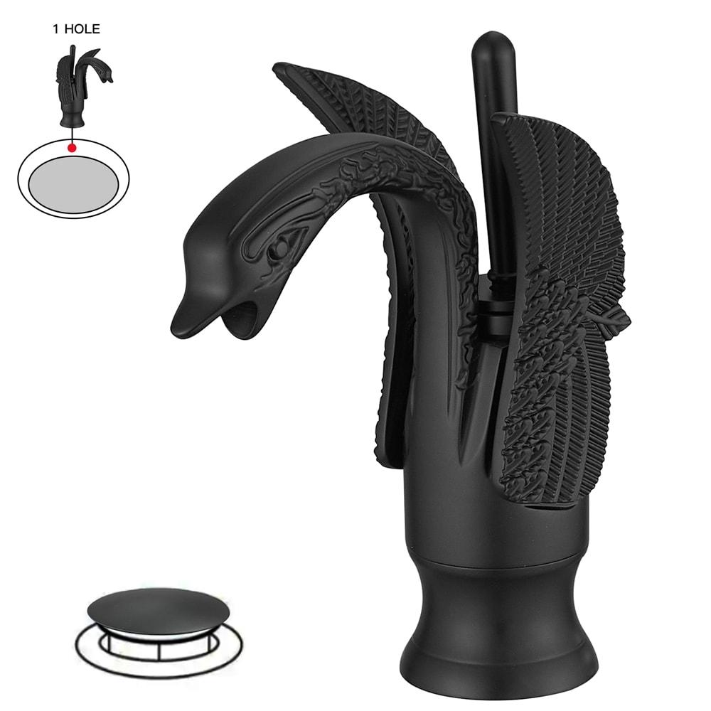 BWE Swan Single Hole Single-Handle Bathroom Faucet And Pop Up Drain & Overflow Cover