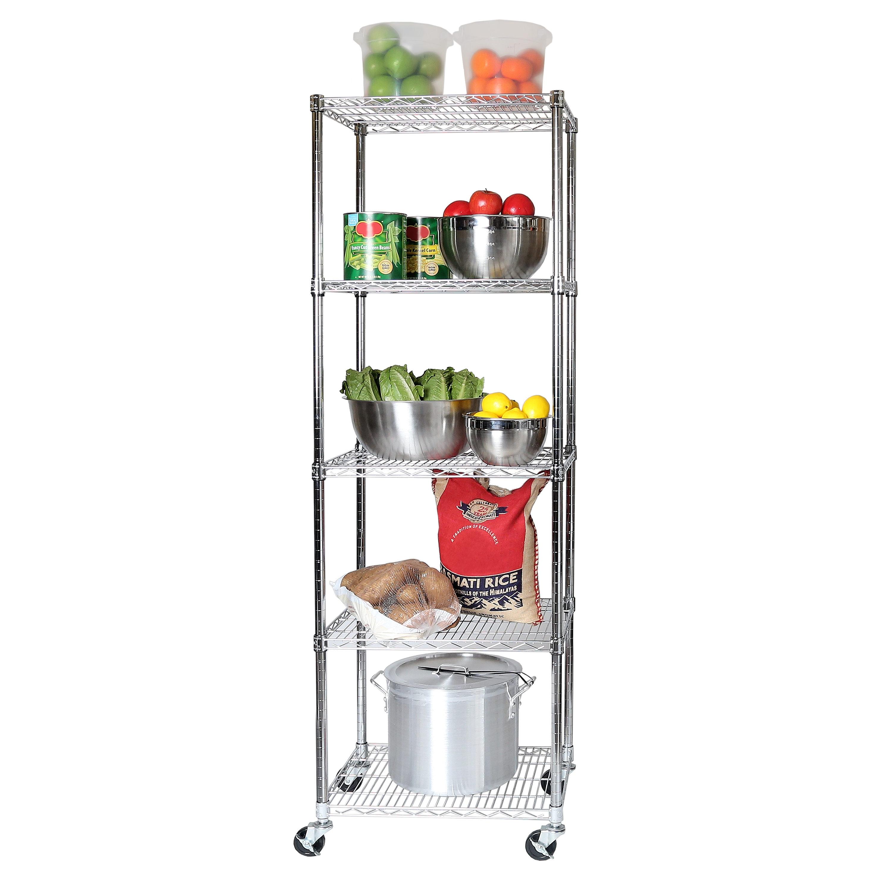 UltraDurable 24" W 5-Tier NSF-Certified Steel Shelving with Wheels