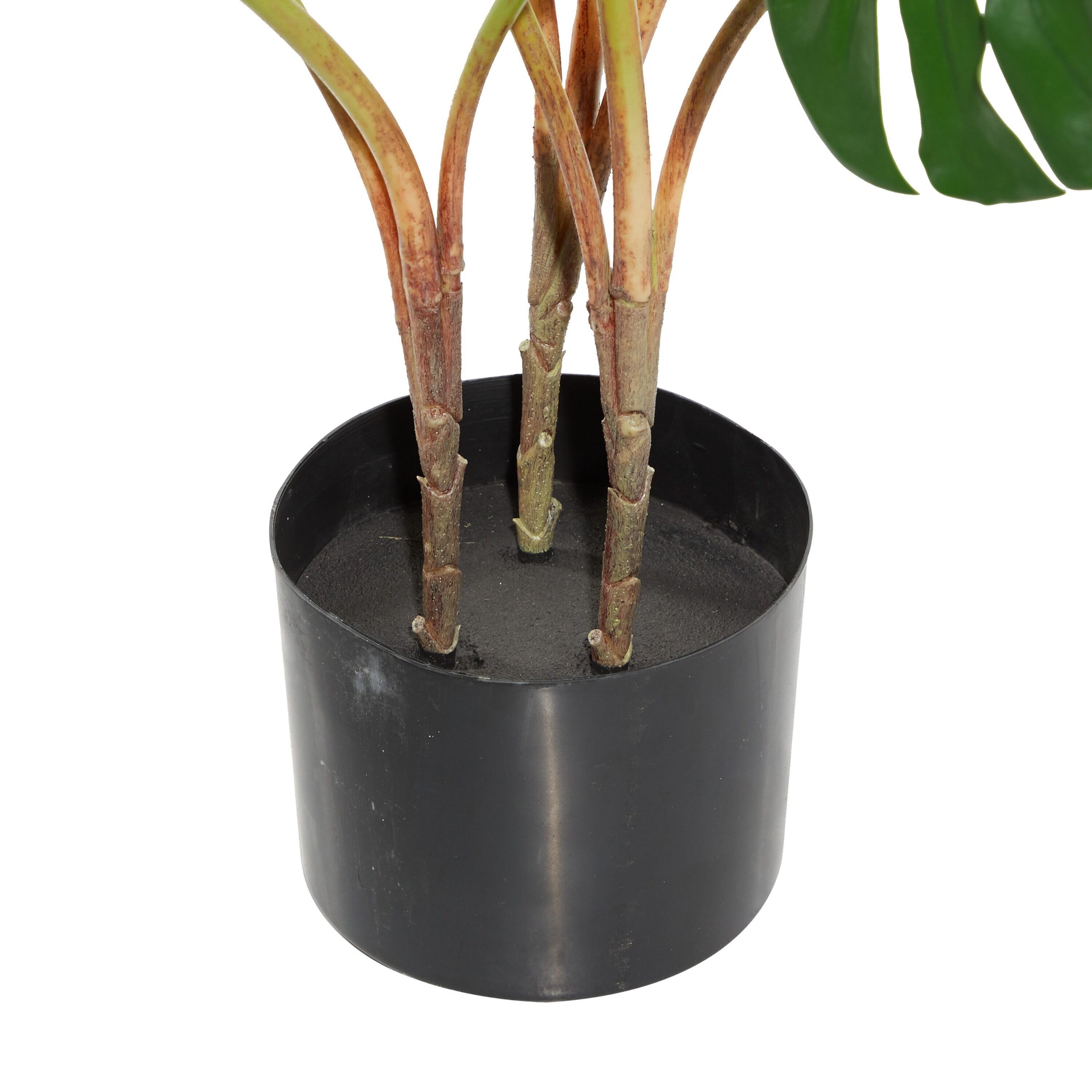 DecMode 29" Artificial Monstera Plant in Realistic Leaves and Black Plastic Pot