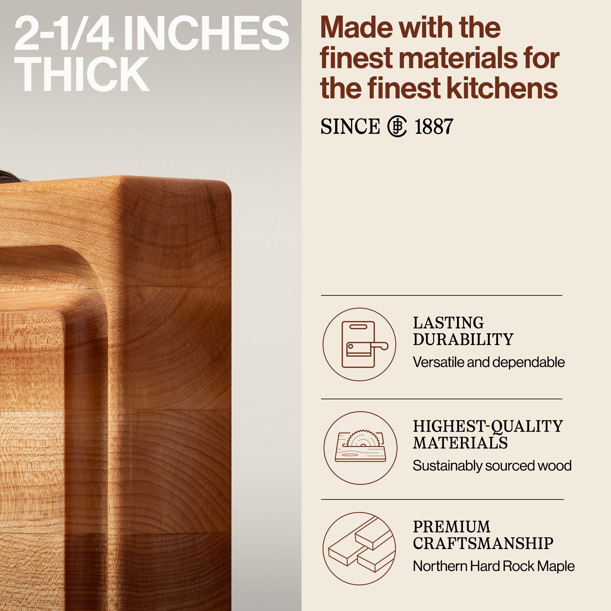 John Boos Boos Block Newton Prep Master Reversible Wood Cutting Board with Juice Groove and Pan, 2.25-Inch Thickness, 15" x 14" x 2 1/4", Maple