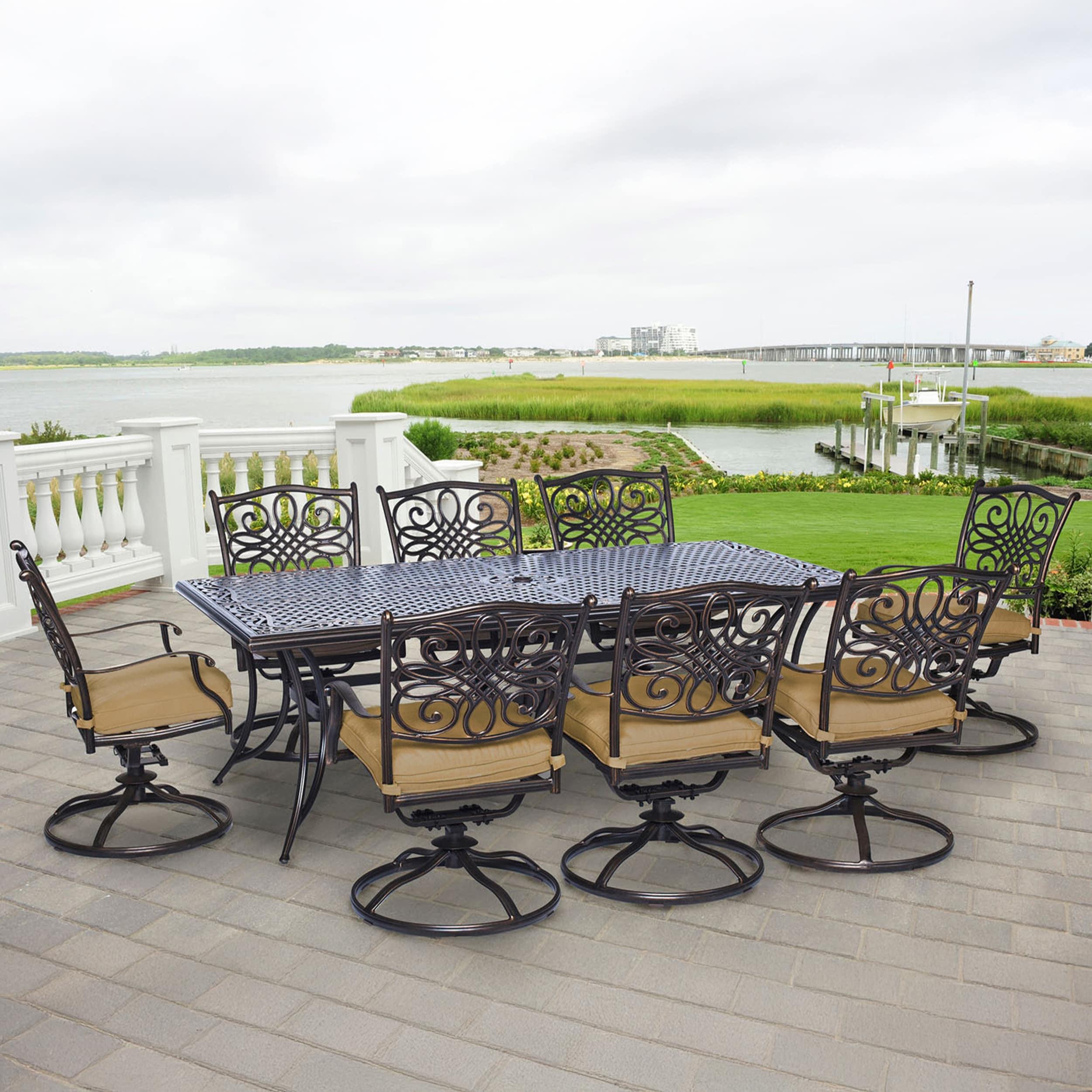 Hanover Traditions 9-Piece Dining Set with Eight Swivel Dining Chairs and a Large 84 x 42 in. Dining Table