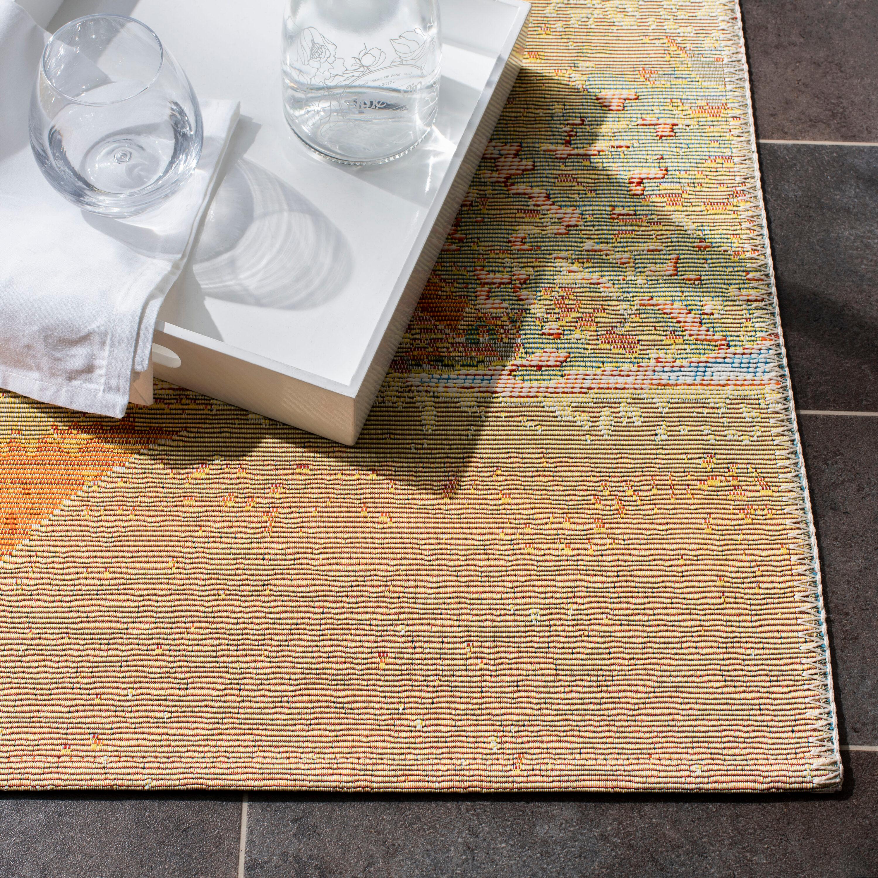 Barbados BAR515 Power Loomed Indoor/Outdoor Area Rug - Gold/Blue - 4'x6' - Safavieh.