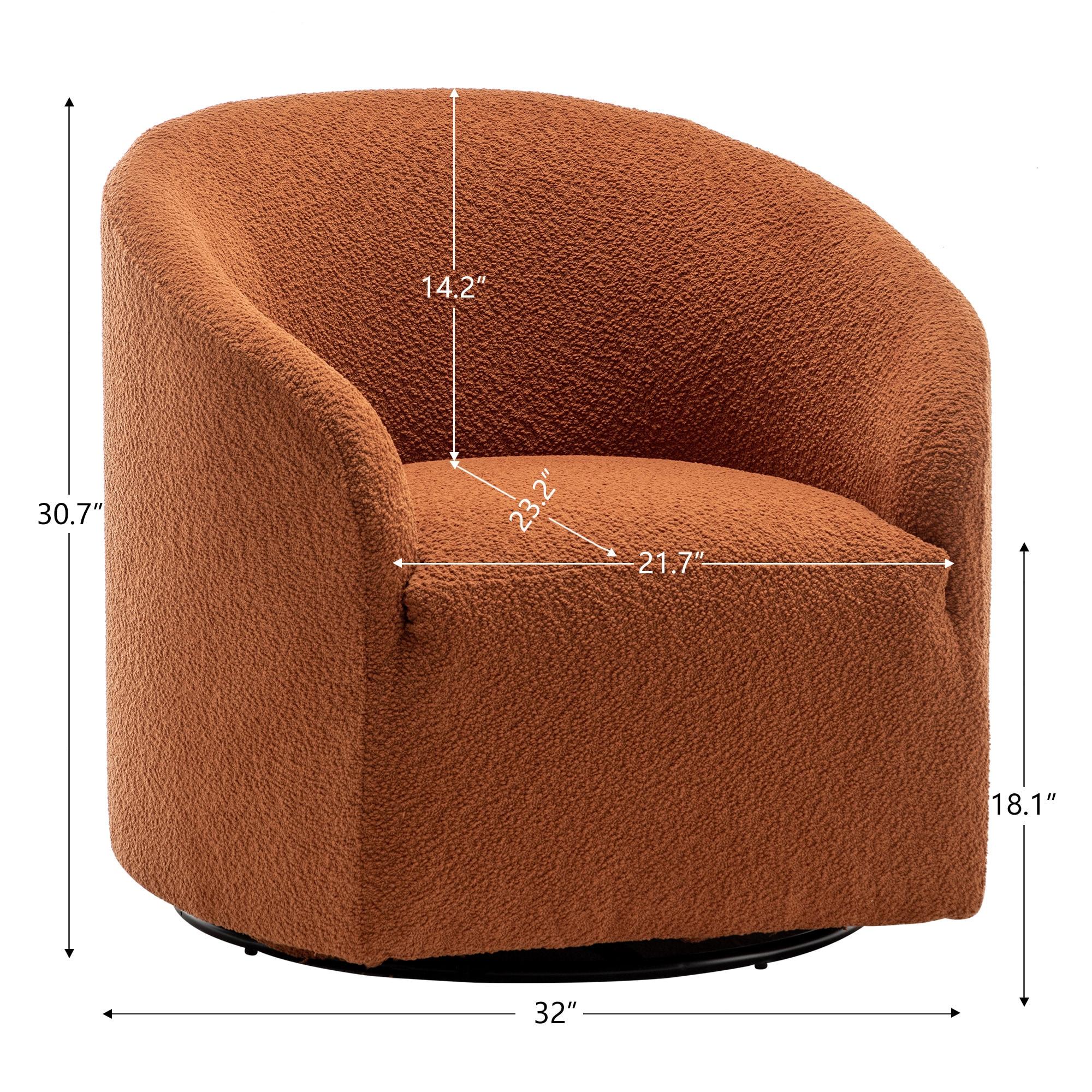 Kinwell 32" Wide Boucle Upholstered Swivel Barrel Chair Caramel: Mid-Century Modern, No Assembly Required