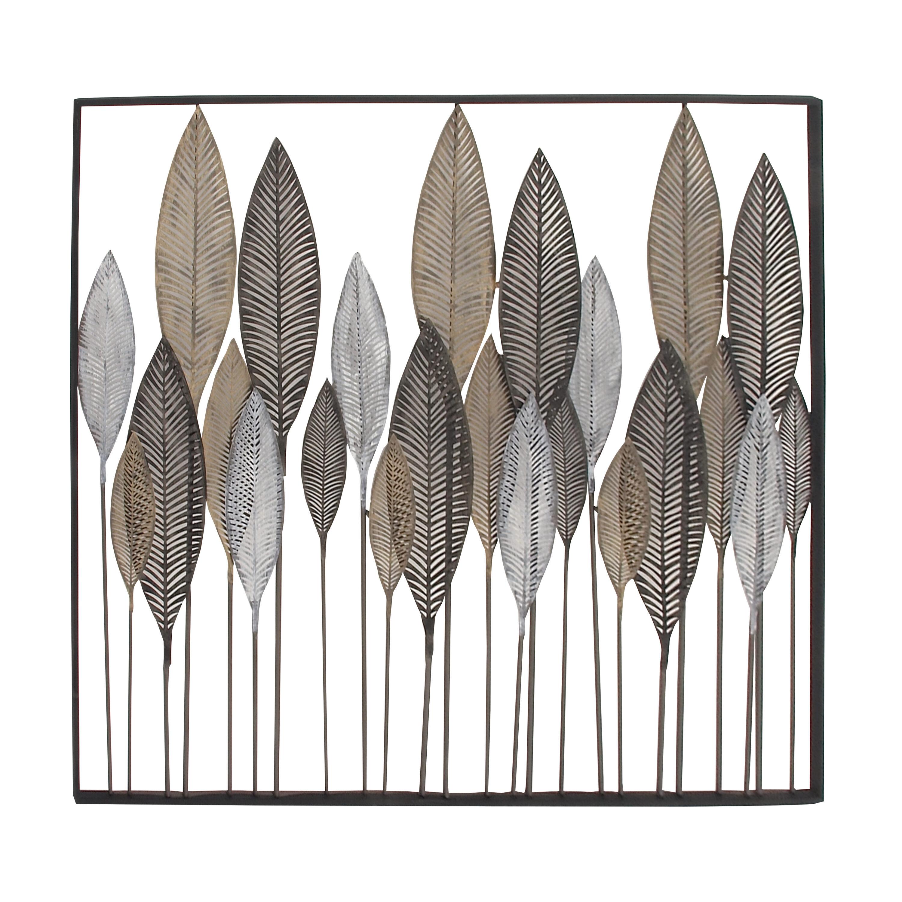 DecMode Bronze Metal Tall Cut-Out Leaf Wall Decor with Intricate Laser Cut Designs