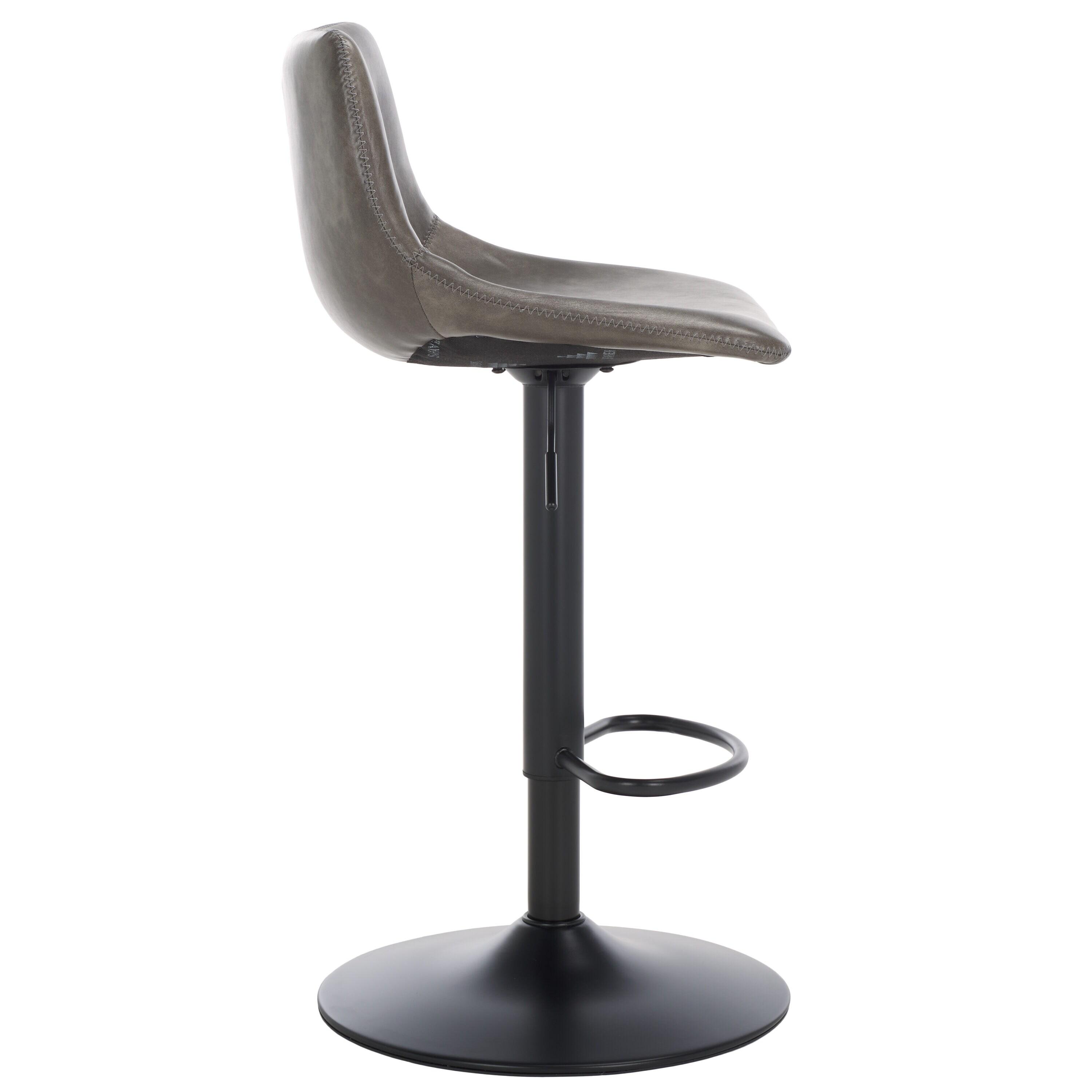 Aelin Adjustable Gray Faux-Leather Swivel Bar Stool with Black Metal Base