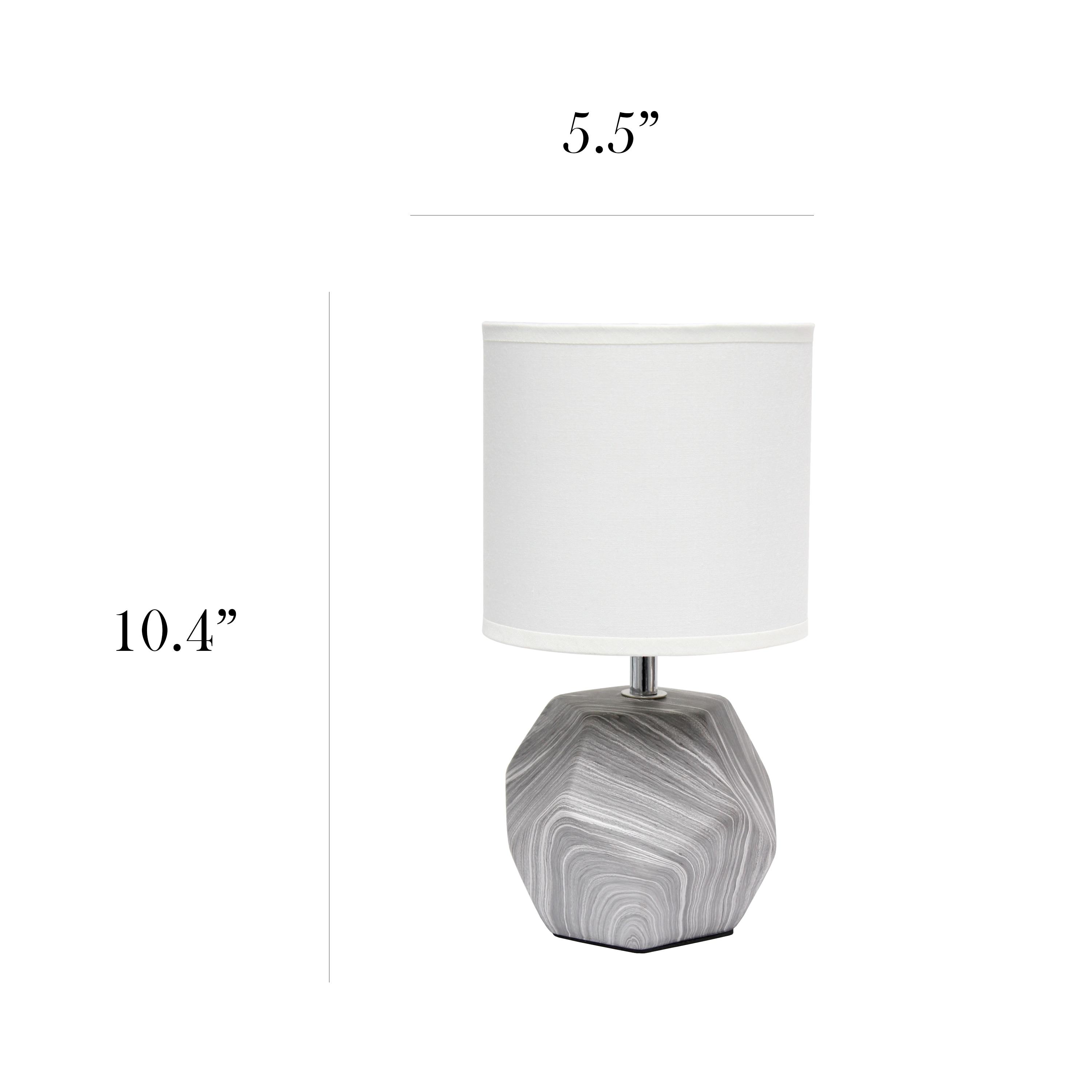 Simple Designs 10.24" Round Geometric Prism Mini Table Lamp with Matching Fabric Shade (Includes LED Light Bulb) Gray/White