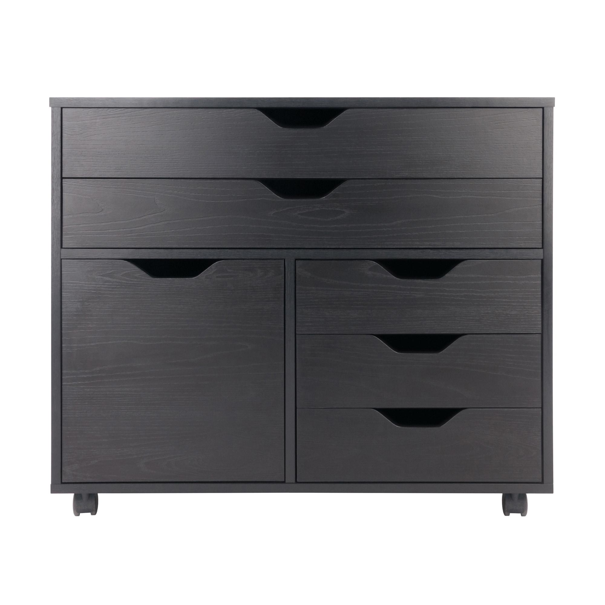 Halifax 3 Section Mobile Storage Cabinet Black - Winsome: MDF Wood Composite, 5 Drawers, 1 Door