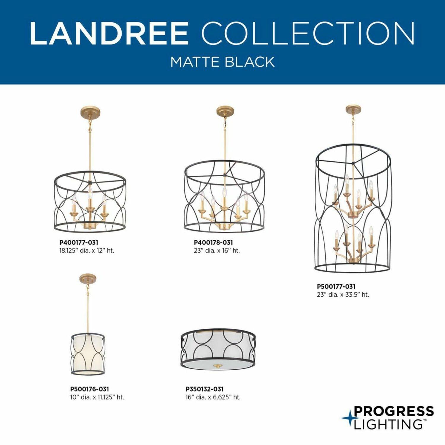Progress Lighting Landree 3-Light Flush Mount, Black Finish, White Silk Shade